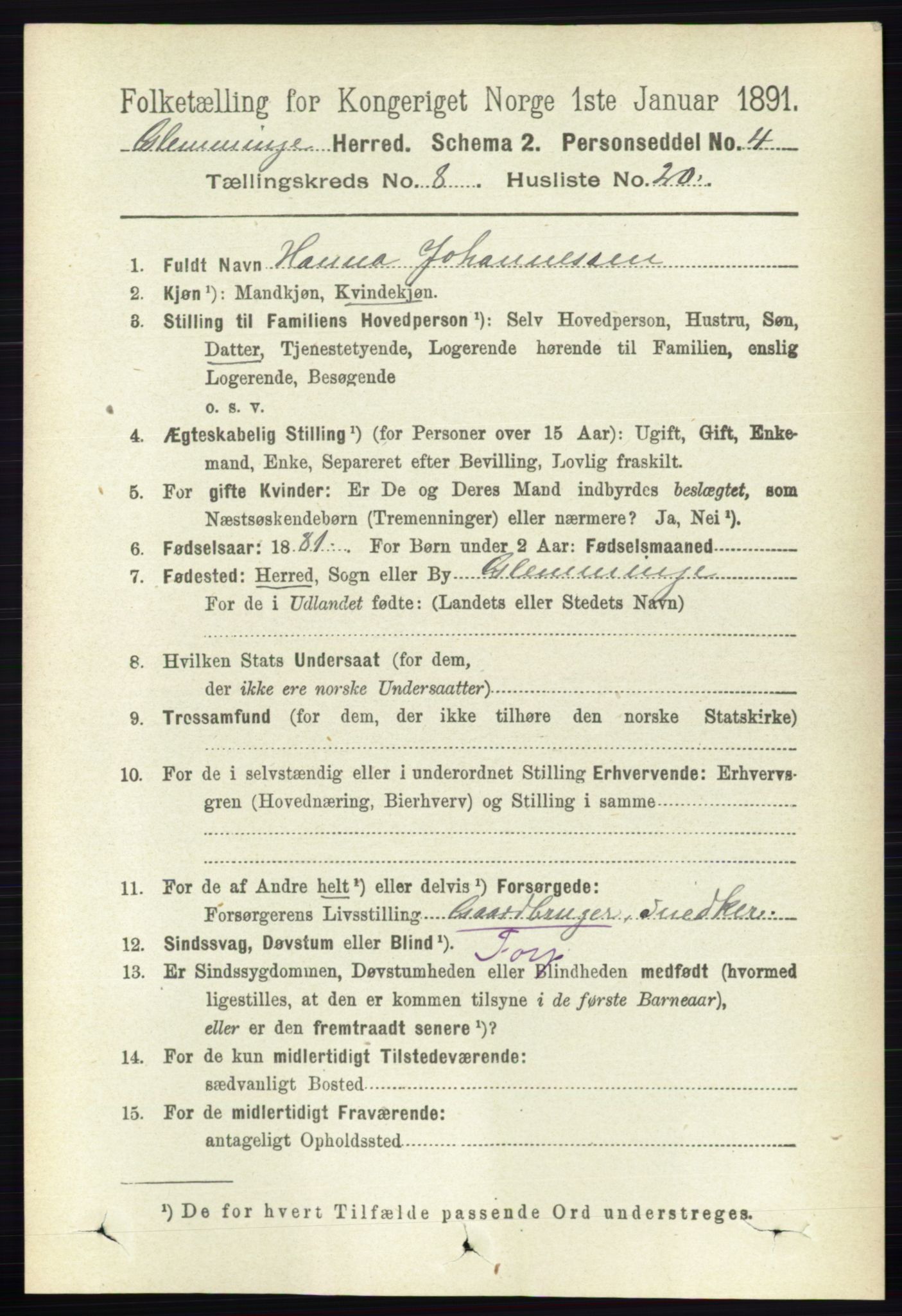 RA, 1891 census for 0132 Glemmen, 1891, p. 9418