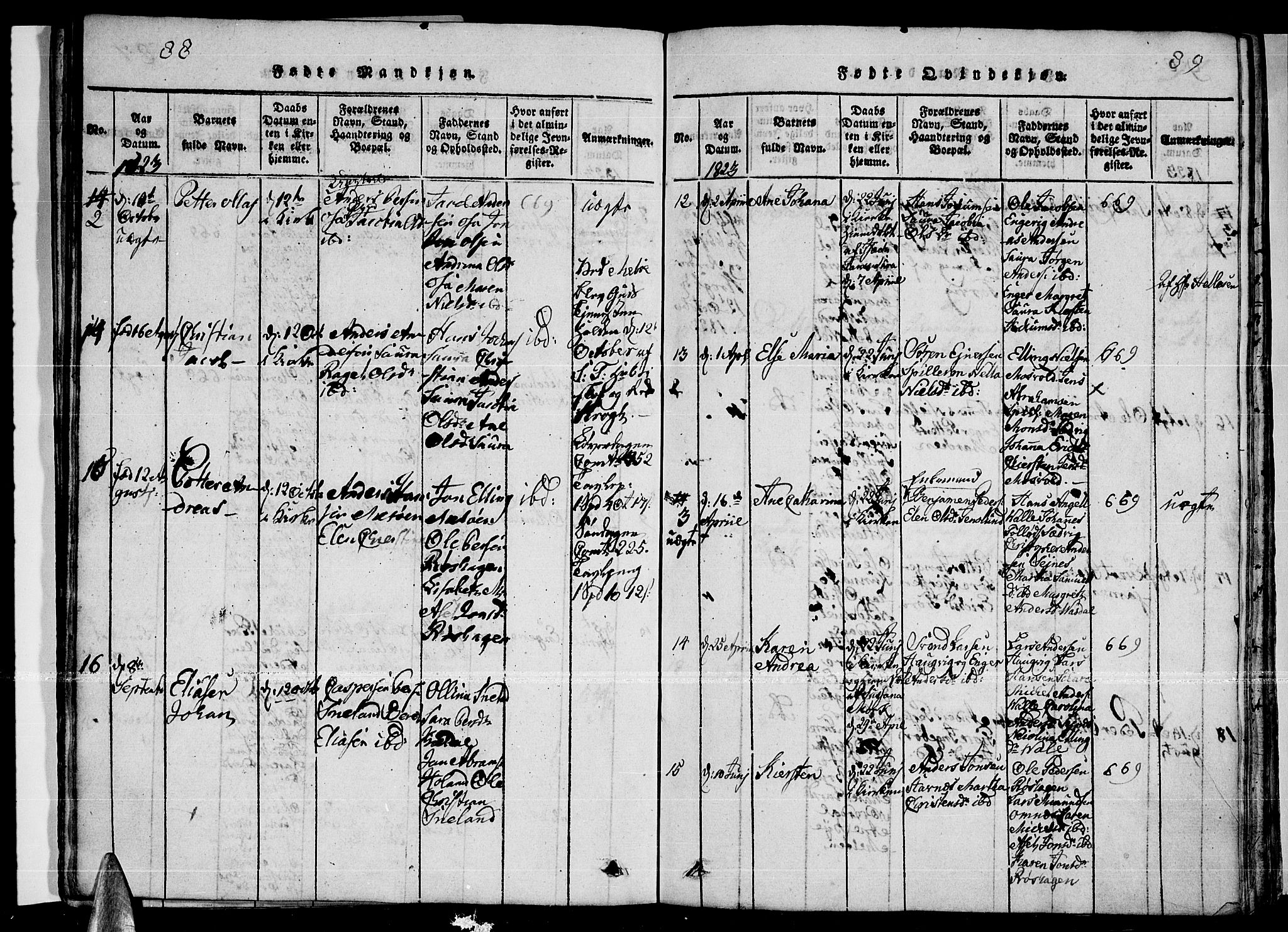 Ministerialprotokoller, klokkerbøker og fødselsregistre - Nordland, AV/SAT-A-1459/841/L0593: Parish register (official) no. 841A04 /2, 1820-1825, p. 88-89