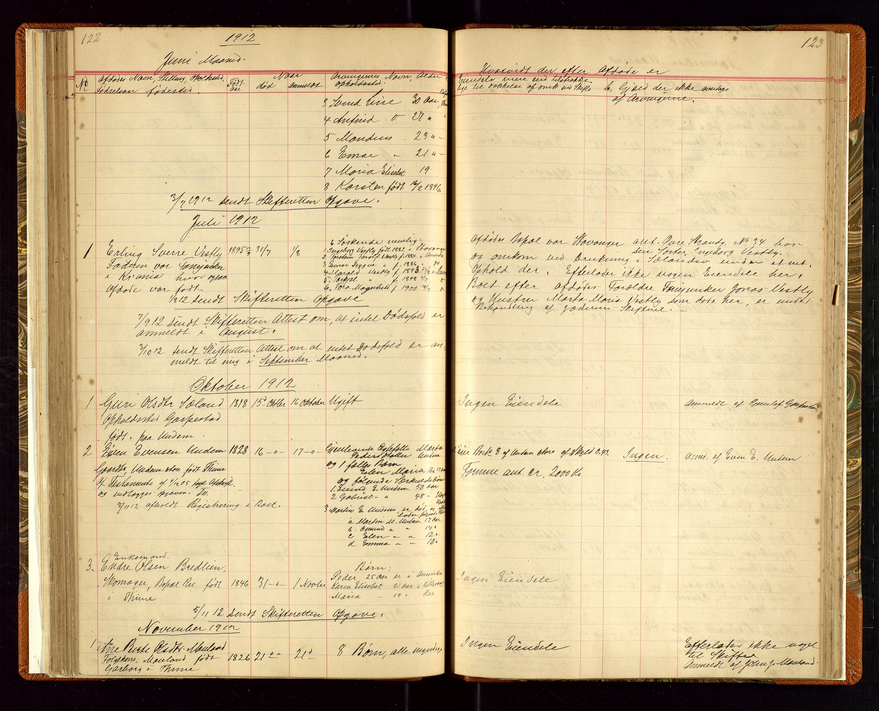 Time lensmannskontor, SAST/A-100420/Gga/L0001: Dødsfallprotokoll m/alfabetisk register, 1880-1921, p. 122-123