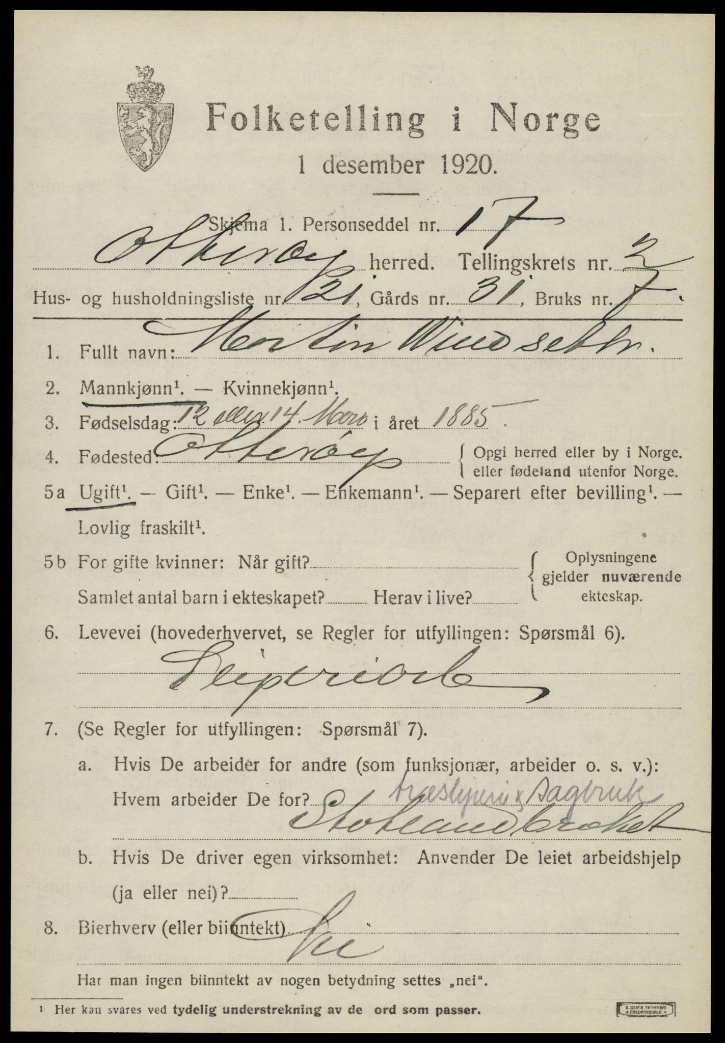 SAT, 1920 census for Otterøy, 1920, p. 1345