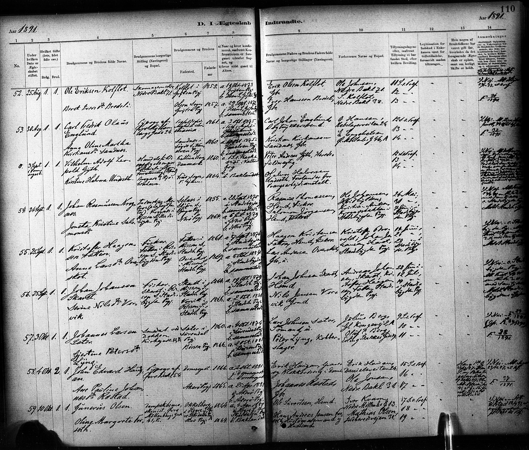 Ministerialprotokoller, klokkerbøker og fødselsregistre - Sør-Trøndelag, SAT/A-1456/604/L0189: Parish register (official) no. 604A10, 1878-1892, p. 110