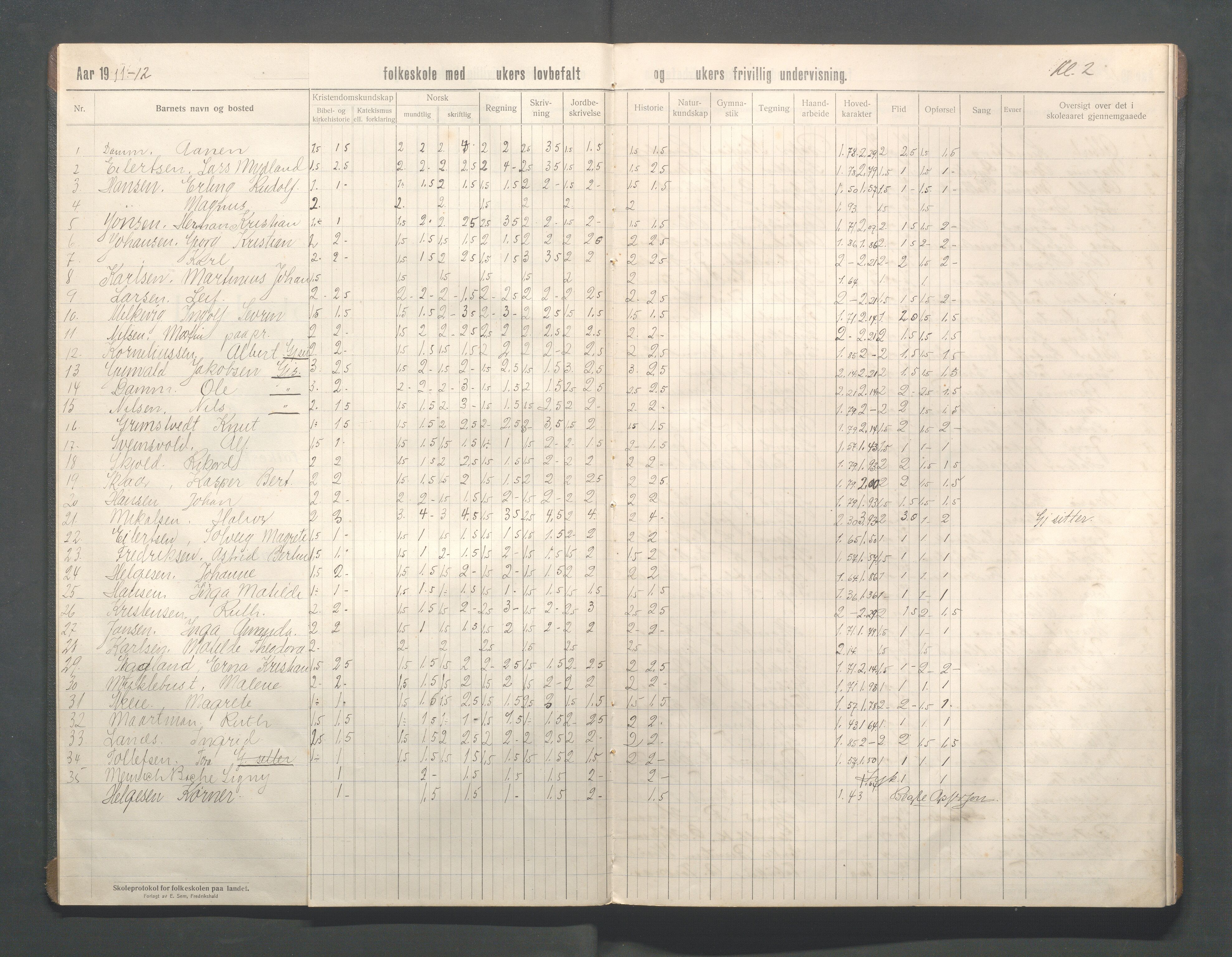 Kopervik Kommune - Kopervik skole, IKAR/K-102472/H/L0018: Skoleprotokoll 2.klasse, 1911-1915, p. 4