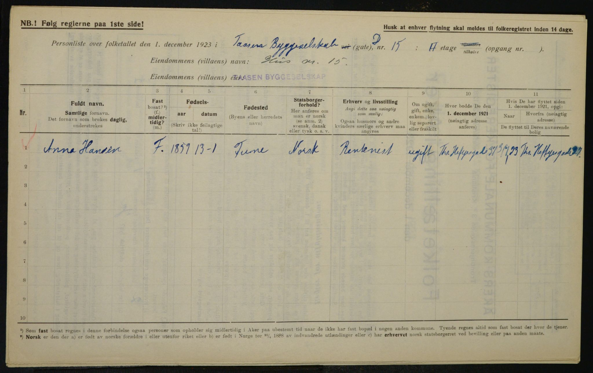 , Municipal Census 1923 for Aker, 1923, p. 19300