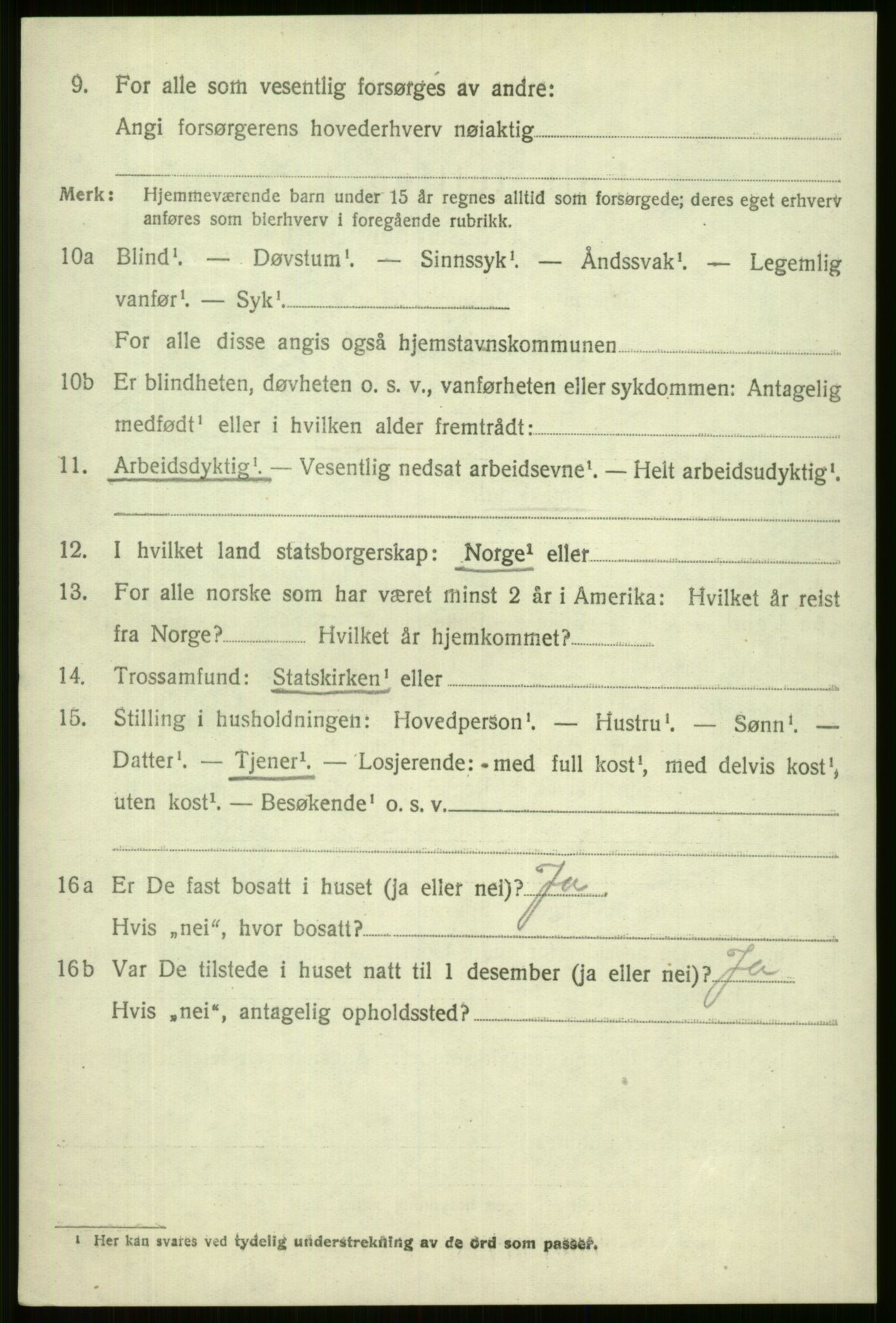 SAB, 1920 census for Vossestrand, 1920, p. 1423