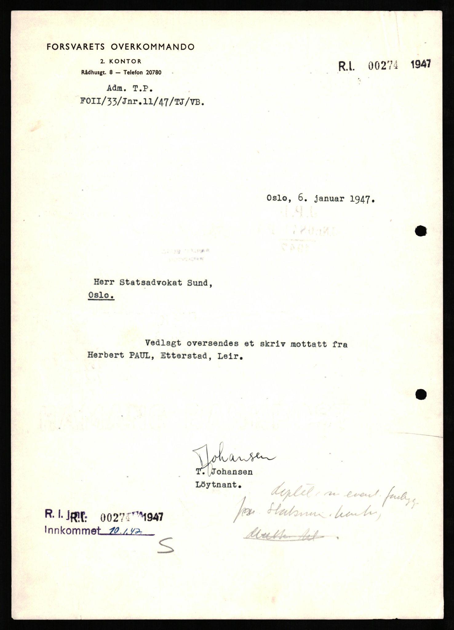 Forsvaret, Forsvarets overkommando II, AV/RA-RAFA-3915/D/Db/L0025: CI Questionaires. Tyske okkupasjonsstyrker i Norge. Tyskere., 1945-1946, p. 431