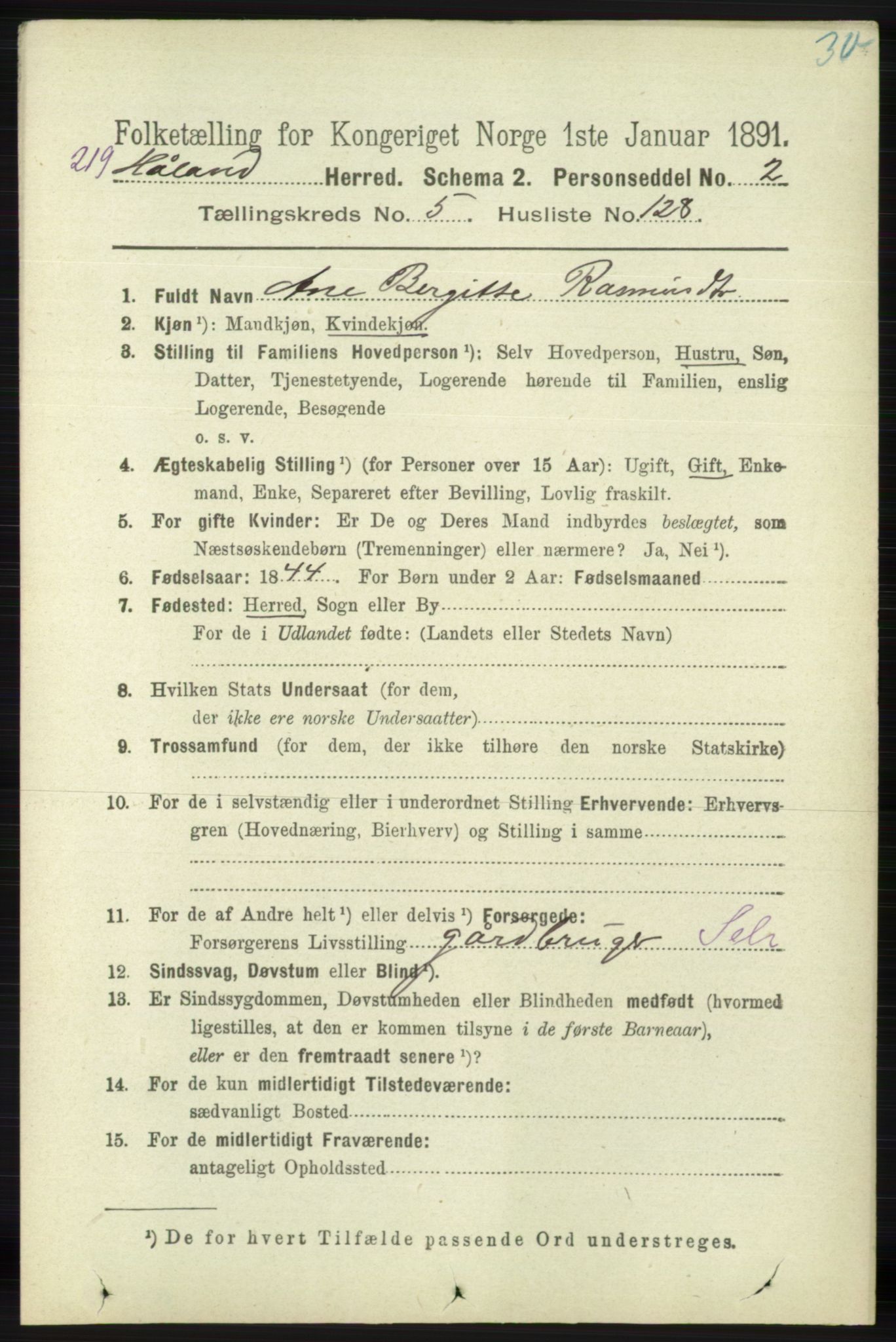 RA, 1891 census for 1124 Haaland, 1891, p. 4068