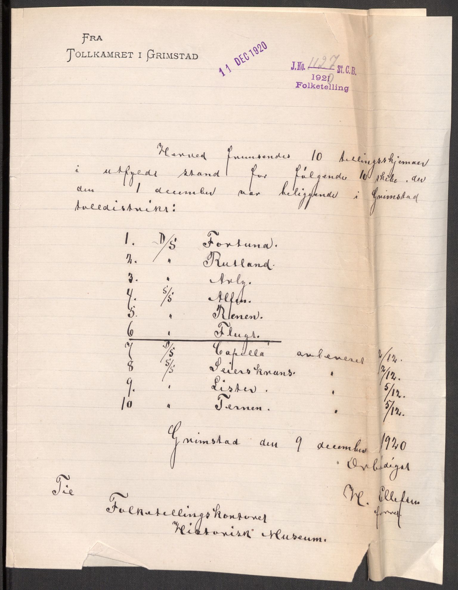 SAK, 1920 census for Grimstad, 1920, p. 7285