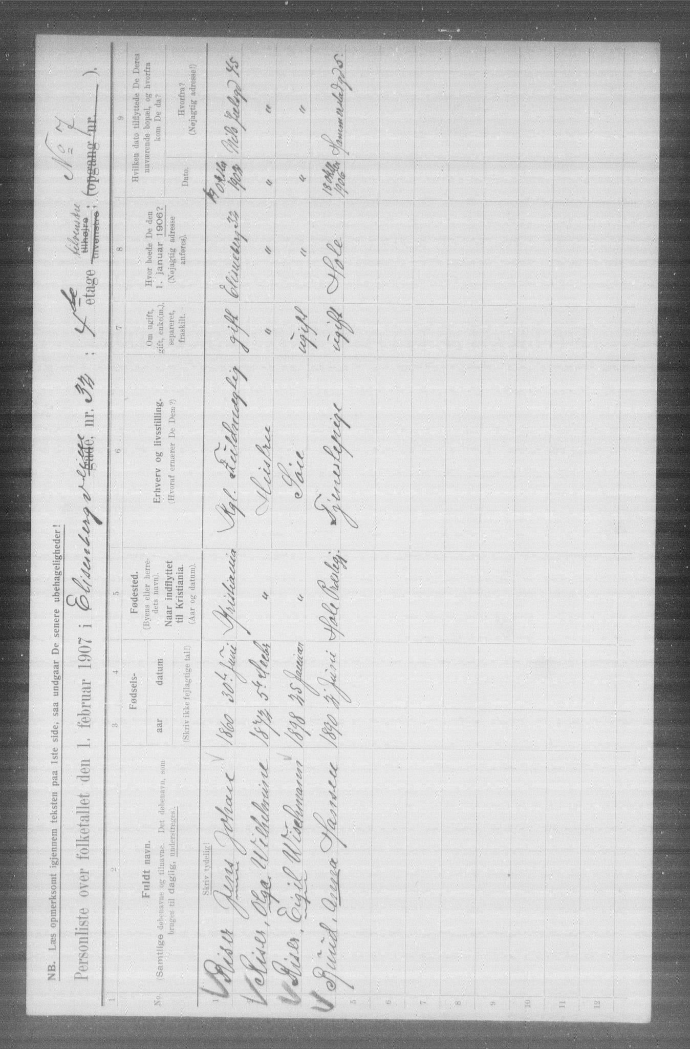 OBA, Municipal Census 1907 for Kristiania, 1907, p. 10495