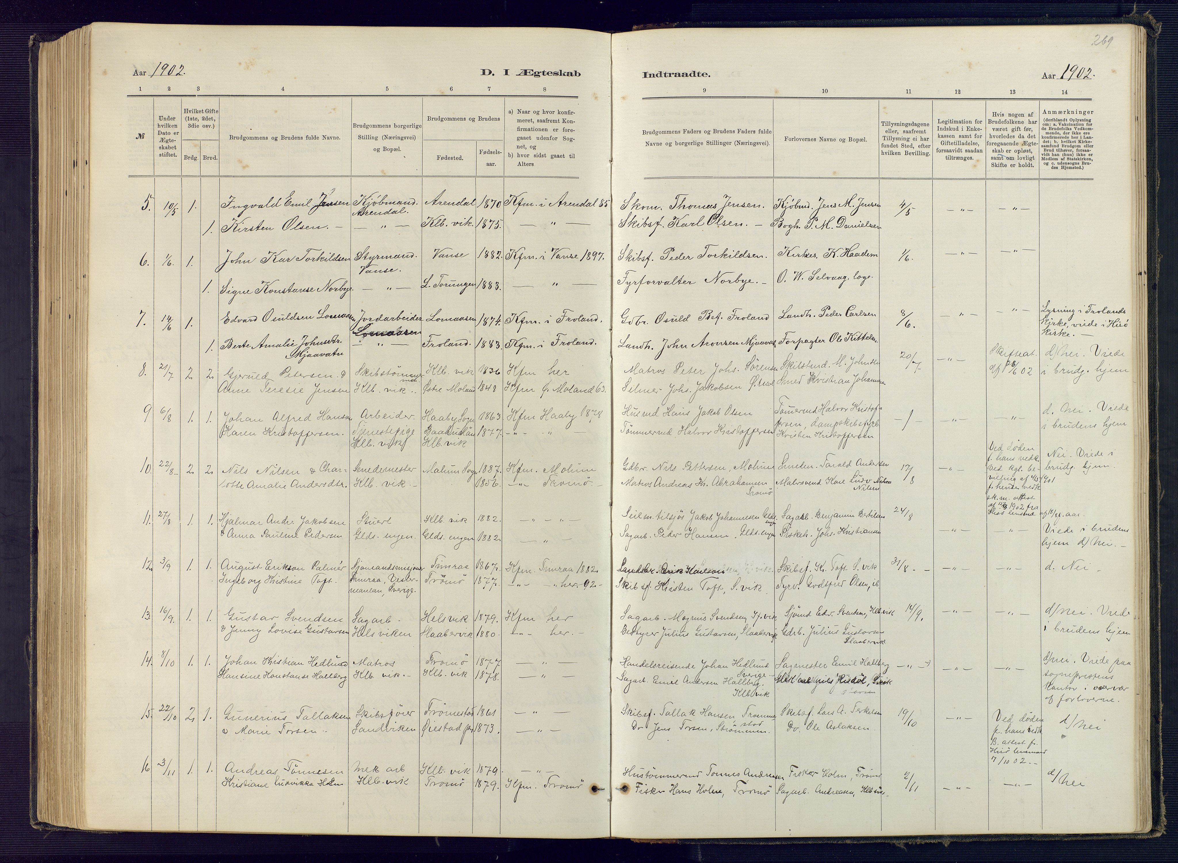 Hisøy sokneprestkontor, SAK/1111-0020/F/Fb/L0003: Parish register (copy) no. B 3, 1885-1905, p. 269