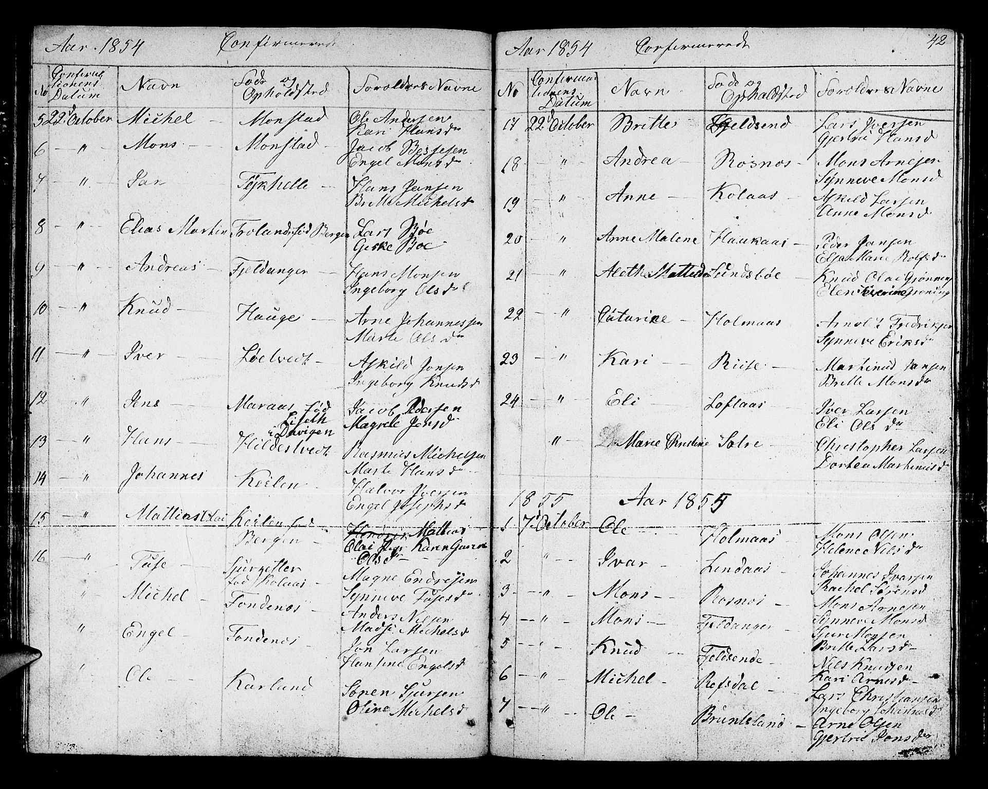 Lindås Sokneprestembete, SAB/A-76701/H/Hab: Parish register (copy) no. B 1, 1853-1866, p. 42