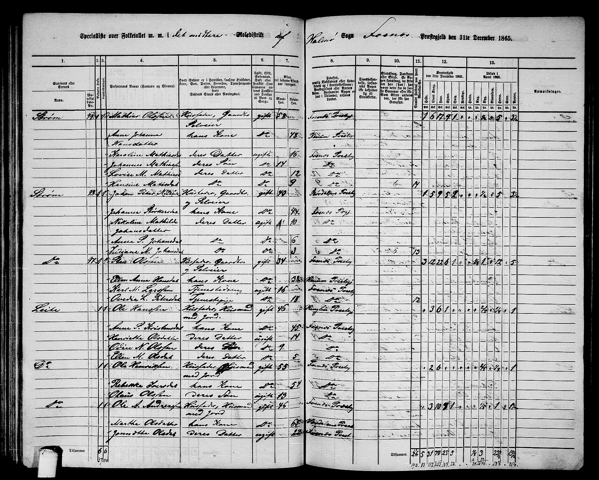 RA, 1865 census for Fosnes, 1865, p. 90