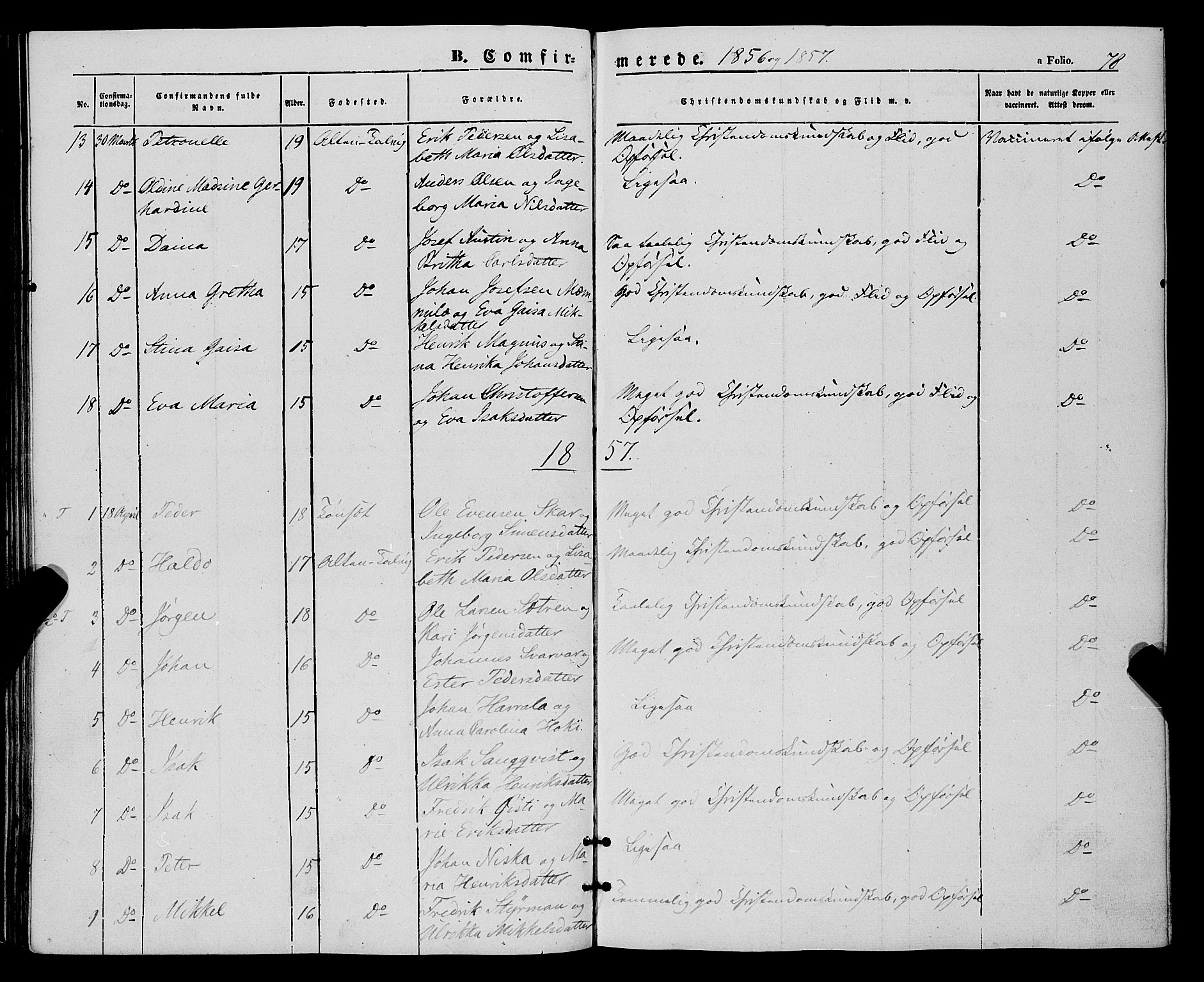 Talvik sokneprestkontor, AV/SATØ-S-1337/H/Ha/L0016kirke: Parish register (official) no. 16, 1847-1857, p. 78