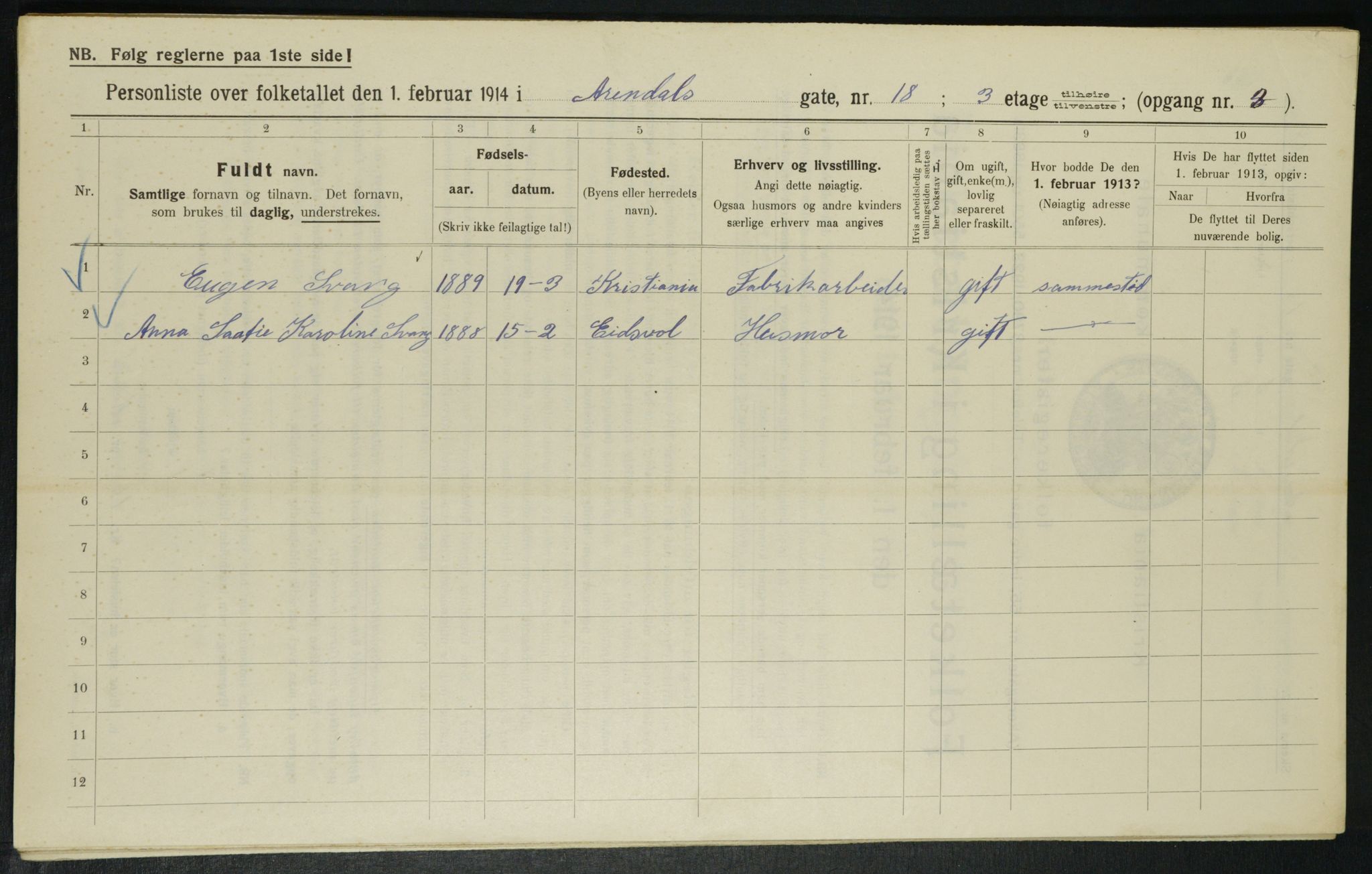 OBA, Municipal Census 1914 for Kristiania, 1914, p. 2109
