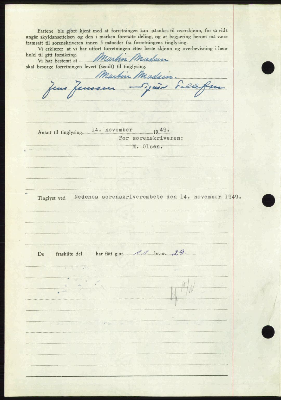 Nedenes sorenskriveri, AV/SAK-1221-0006/G/Gb/Gba/L0061: Mortgage book no. A13, 1949-1949, Diary no: : 1805/1949