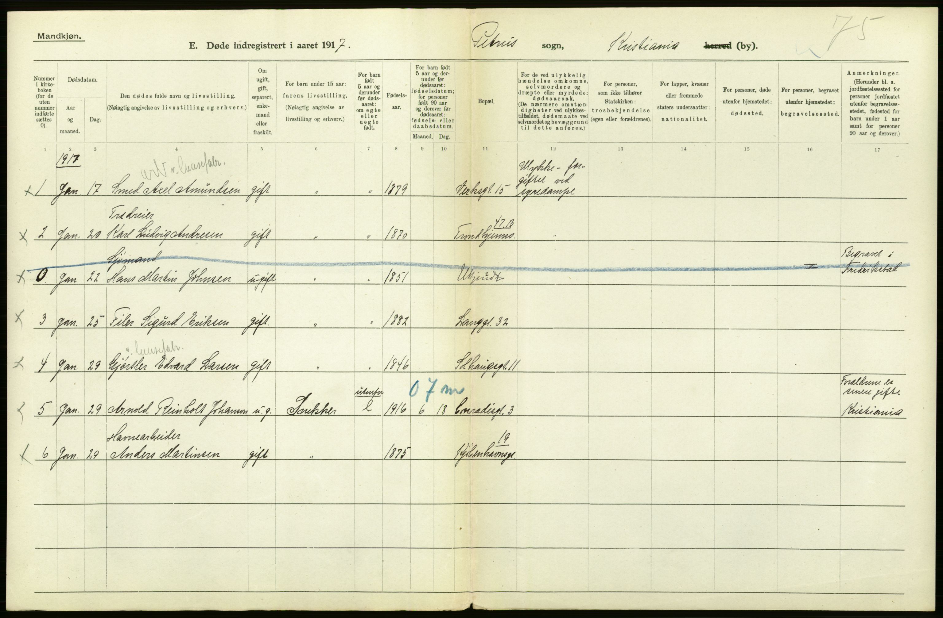 Statistisk sentralbyrå, Sosiodemografiske emner, Befolkning, AV/RA-S-2228/D/Df/Dfb/Dfbg/L0010: Kristiania: Døde, 1917, p. 624