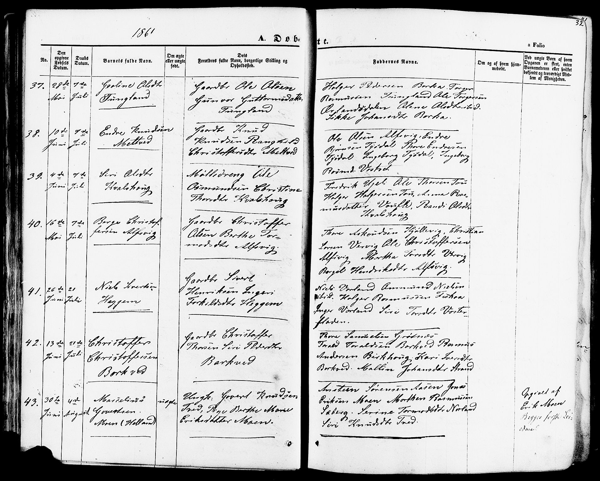 Strand sokneprestkontor, AV/SAST-A-101828/H/Ha/Haa/L0007: Parish register (official) no. A 7, 1855-1881, p. 32