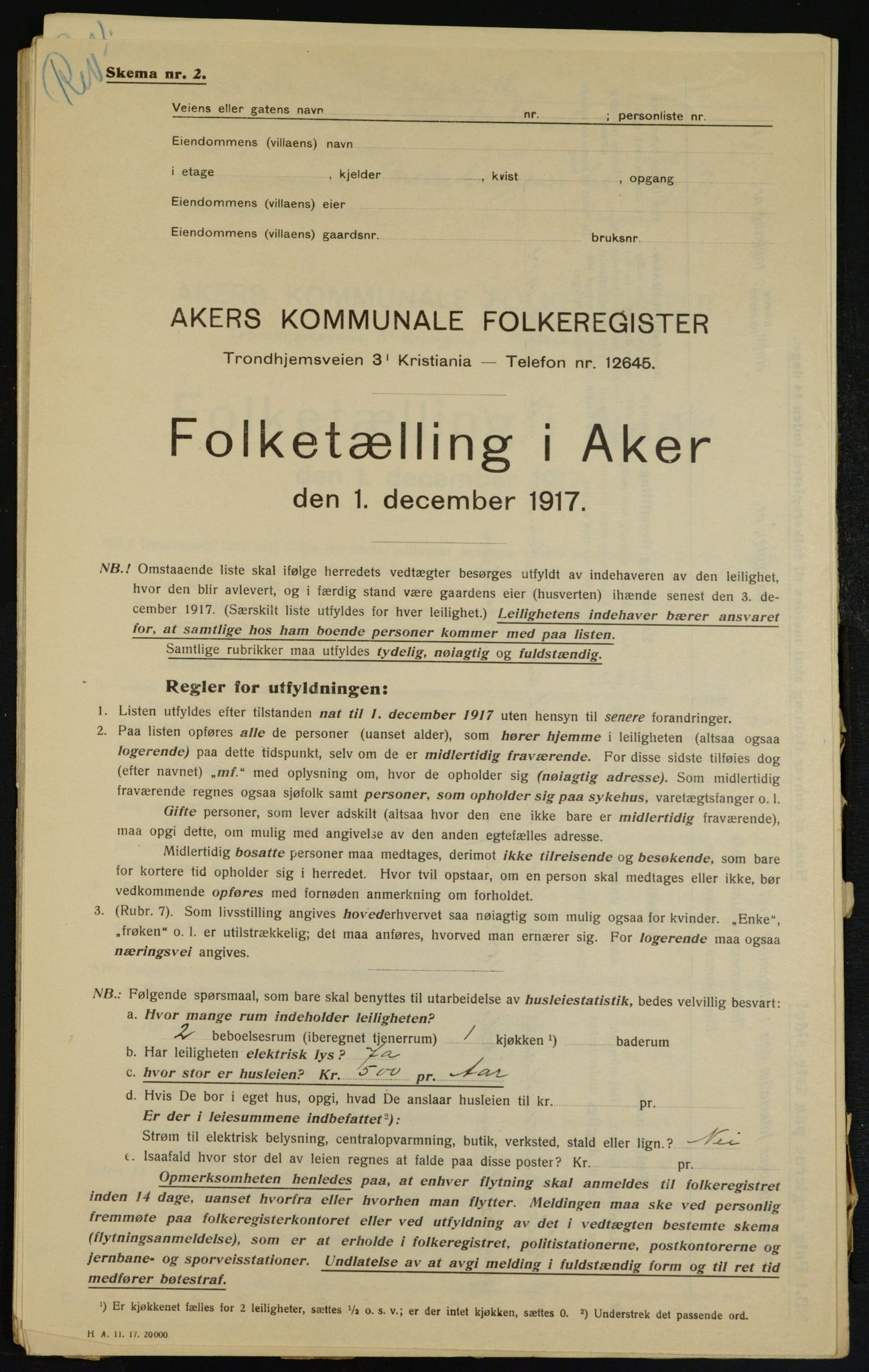 OBA, Municipal Census 1917 for Aker, 1917, p. 25688