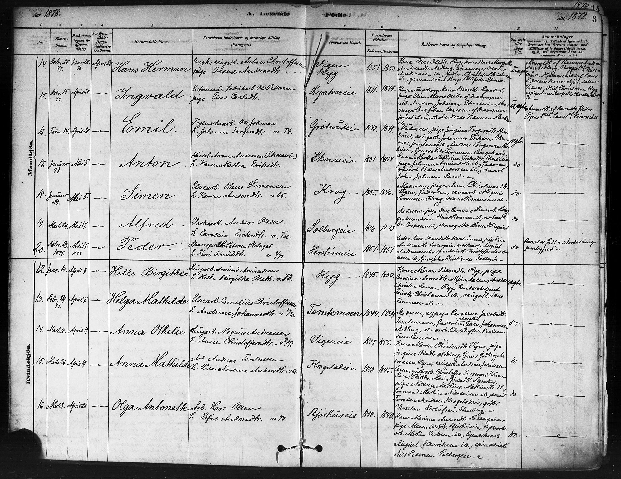 Nedre Eiker kirkebøker, AV/SAKO-A-612/F/Fa/L0002: Parish register (official) no. 2, 1878-1885, p. 3