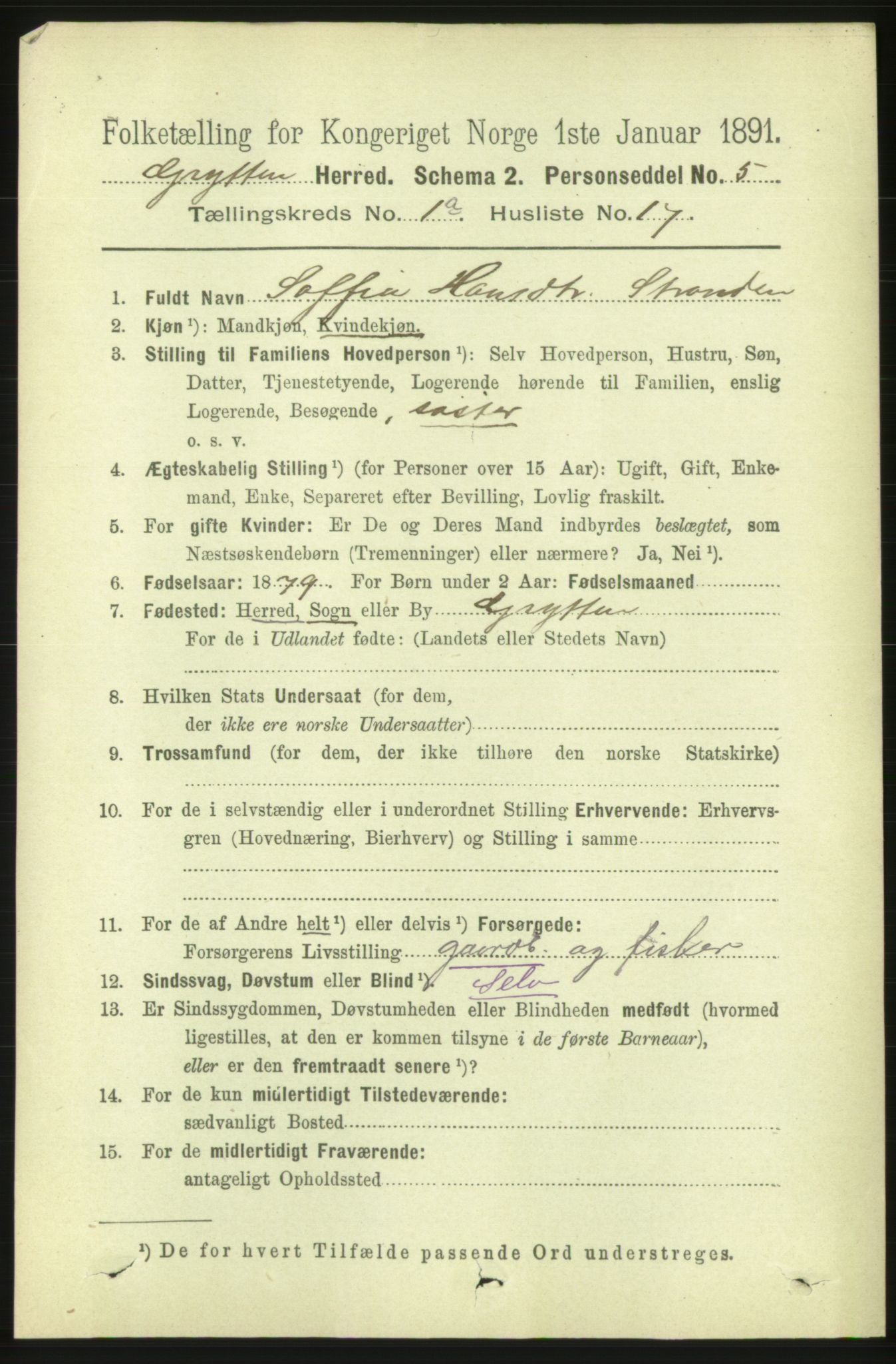 RA, 1891 census for 1539 Grytten, 1891, p. 157