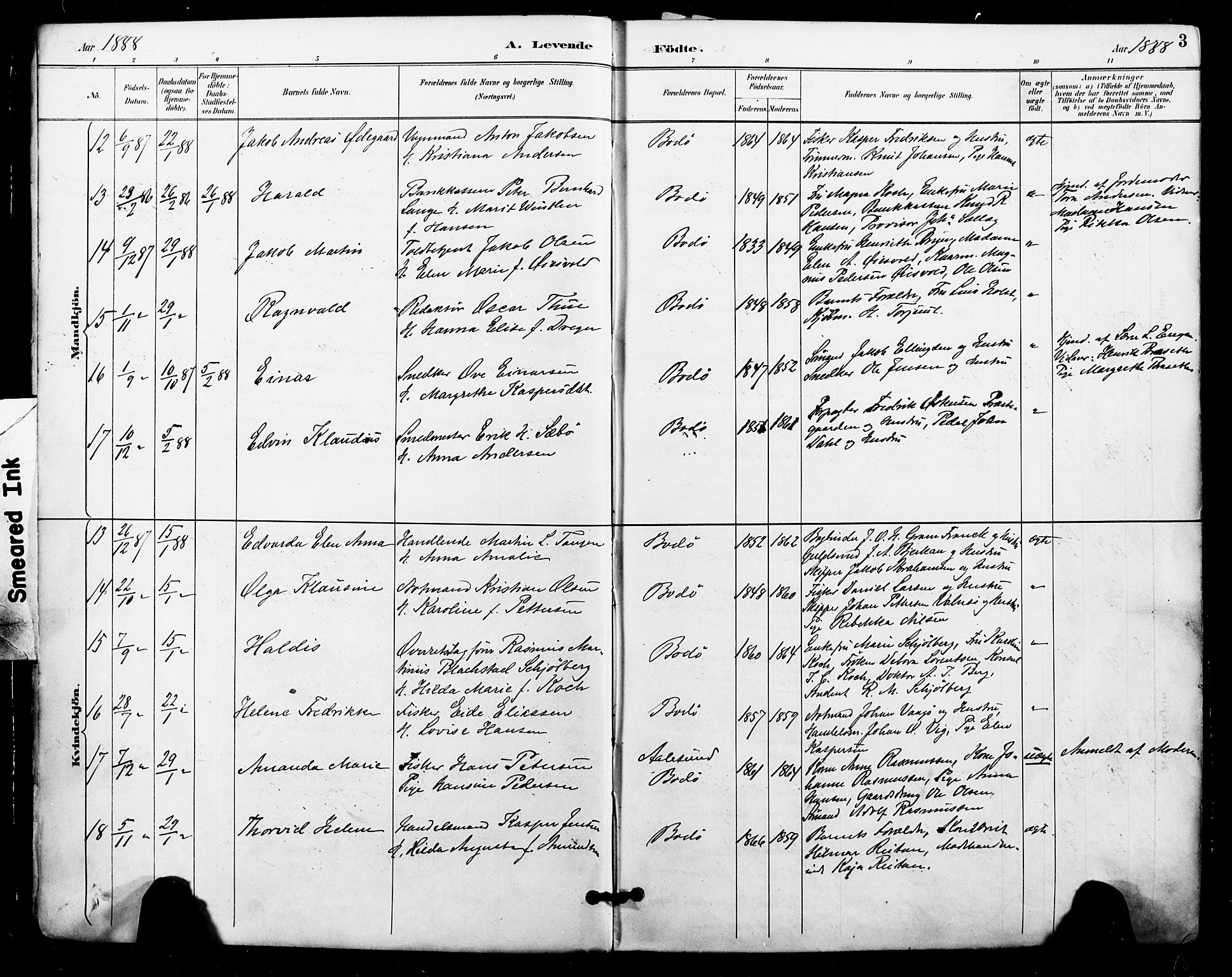 Ministerialprotokoller, klokkerbøker og fødselsregistre - Nordland, AV/SAT-A-1459/801/L0010: Parish register (official) no. 801A10, 1888-1899, p. 3