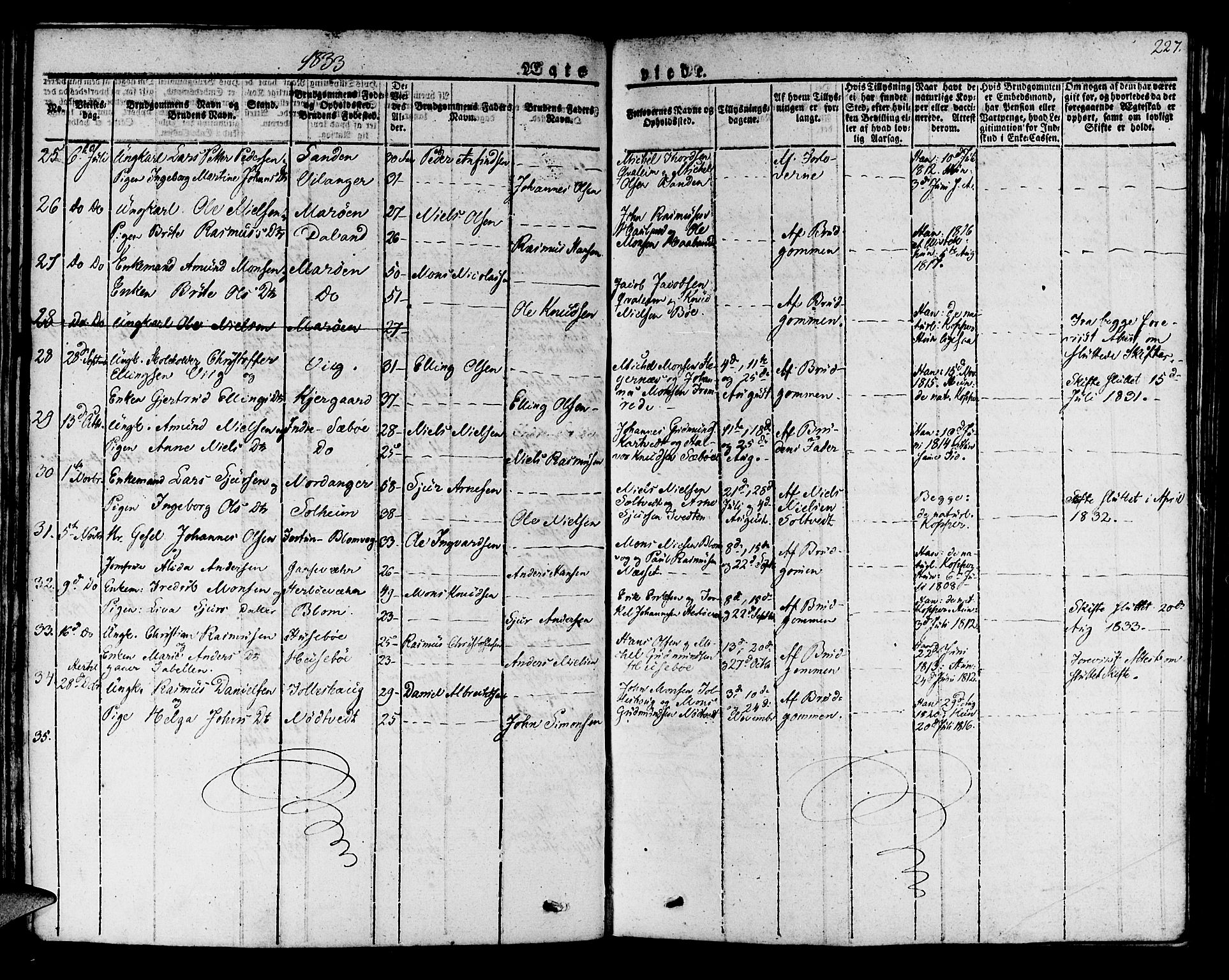 Manger sokneprestembete, AV/SAB-A-76801/H/Haa: Parish register (official) no. A 4, 1824-1838, p. 227