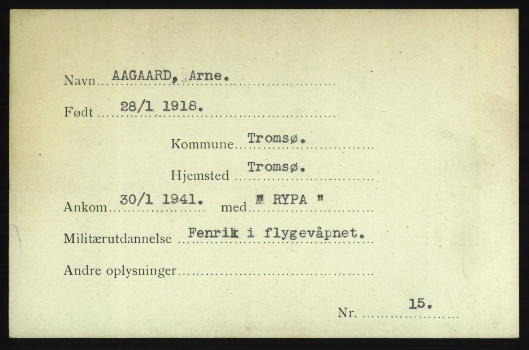 Forsvarets Overkommando. 2. kontor. Arkiv 8.1. Mottakersentralen FDE og FO.II, AV/RA-RAFA-6952/P/Pa/L0001: AA/Å - Andvig , 1940-1945, p. 6