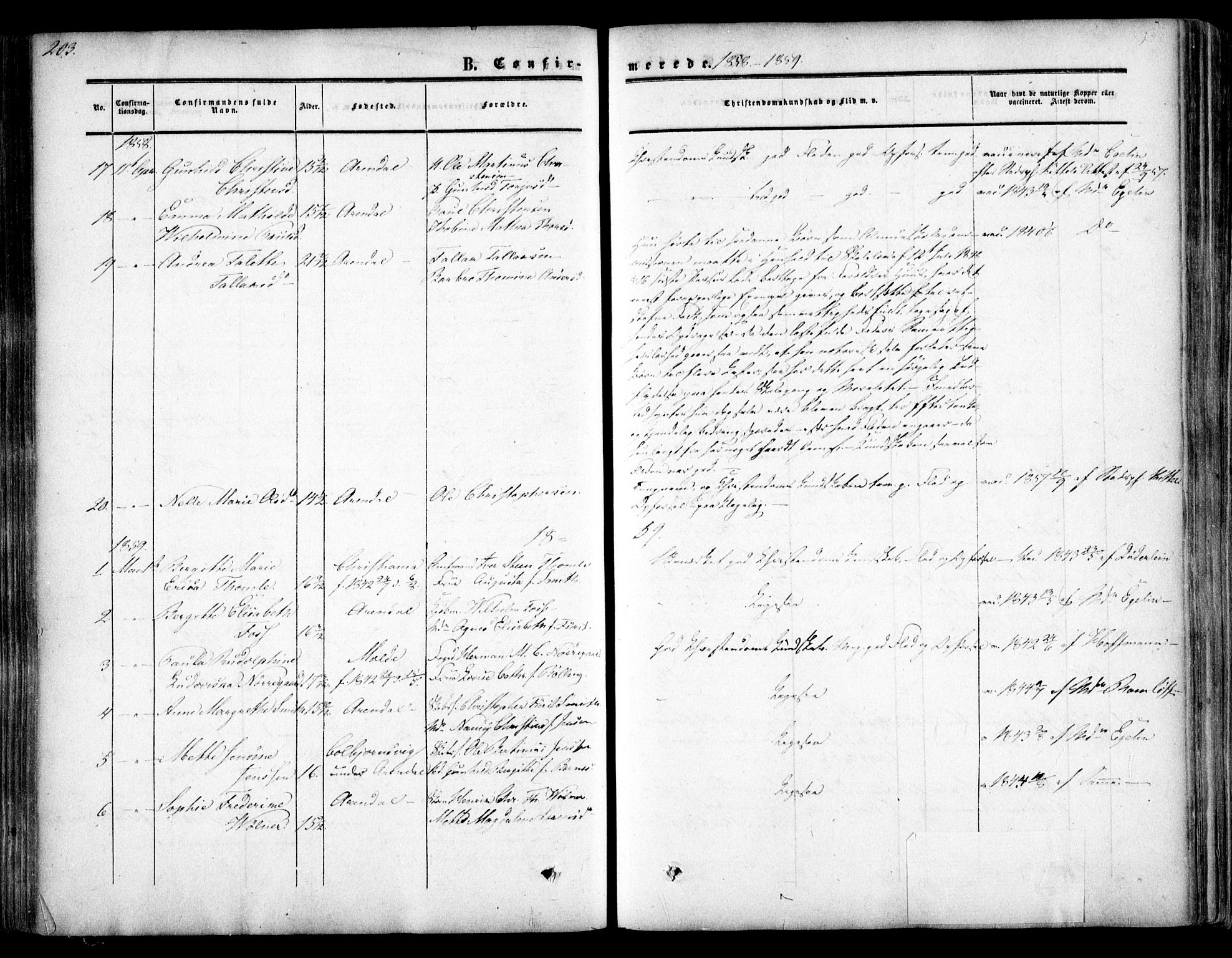 Arendal sokneprestkontor, Trefoldighet, AV/SAK-1111-0040/F/Fa/L0006: Parish register (official) no. A 6, 1855-1868, p. 203