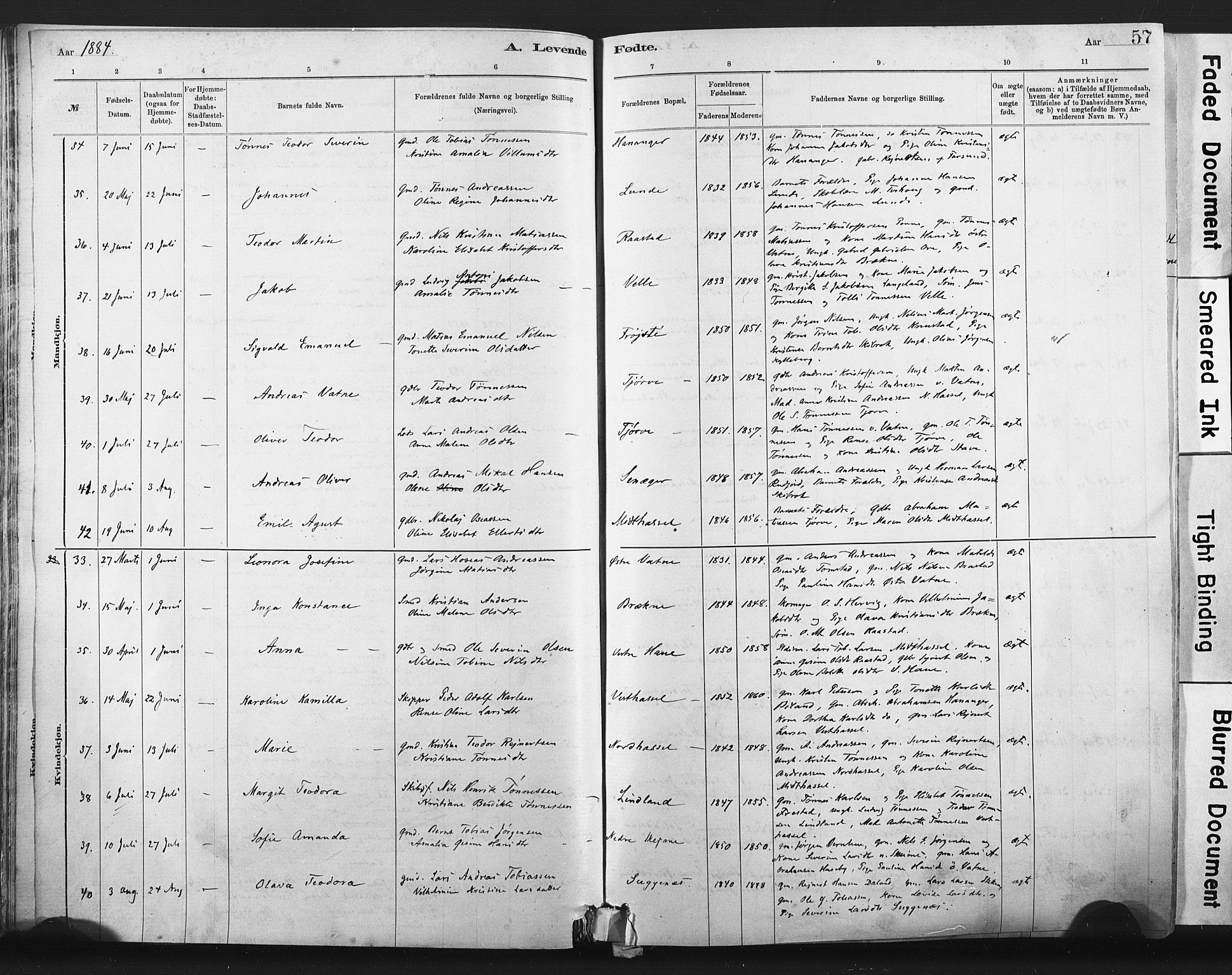 Lista sokneprestkontor, SAK/1111-0027/F/Fa/L0012: Parish register (official) no. A 12, 1879-1903, p. 57