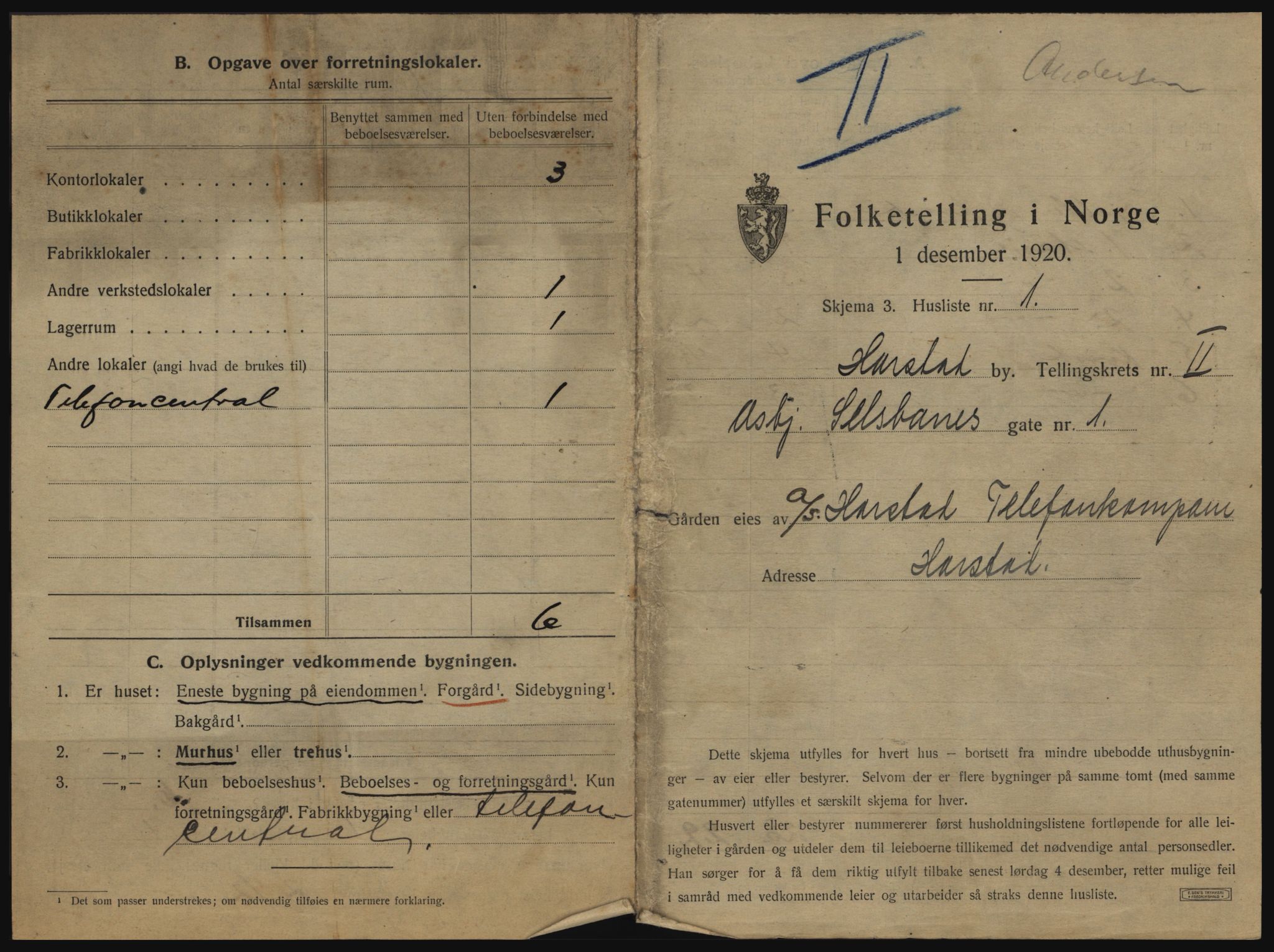 SATØ, 1920 census for Harstad, 1920, p. 105