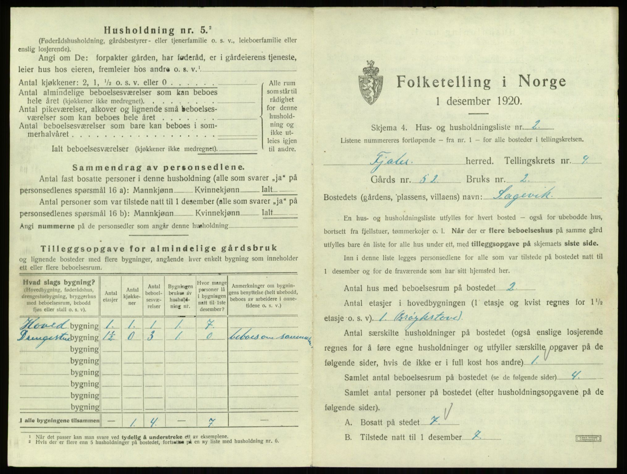 SAB, 1920 census for Fjaler, 1920, p. 660