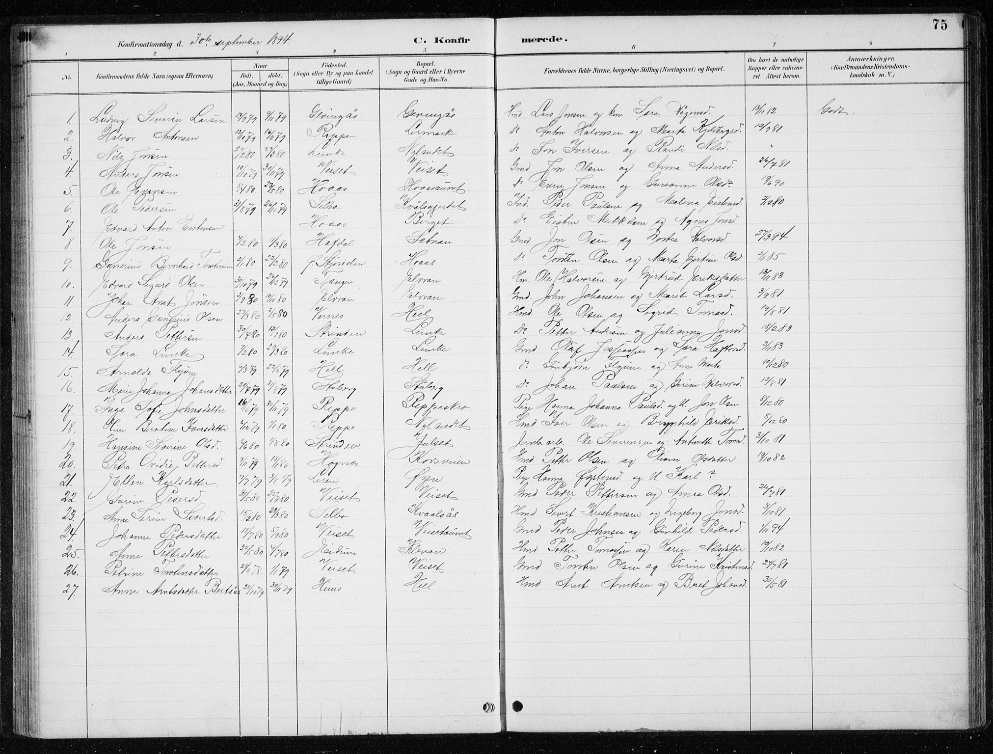 Ministerialprotokoller, klokkerbøker og fødselsregistre - Nord-Trøndelag, SAT/A-1458/710/L0096: Parish register (copy) no. 710C01, 1892-1925, p. 75