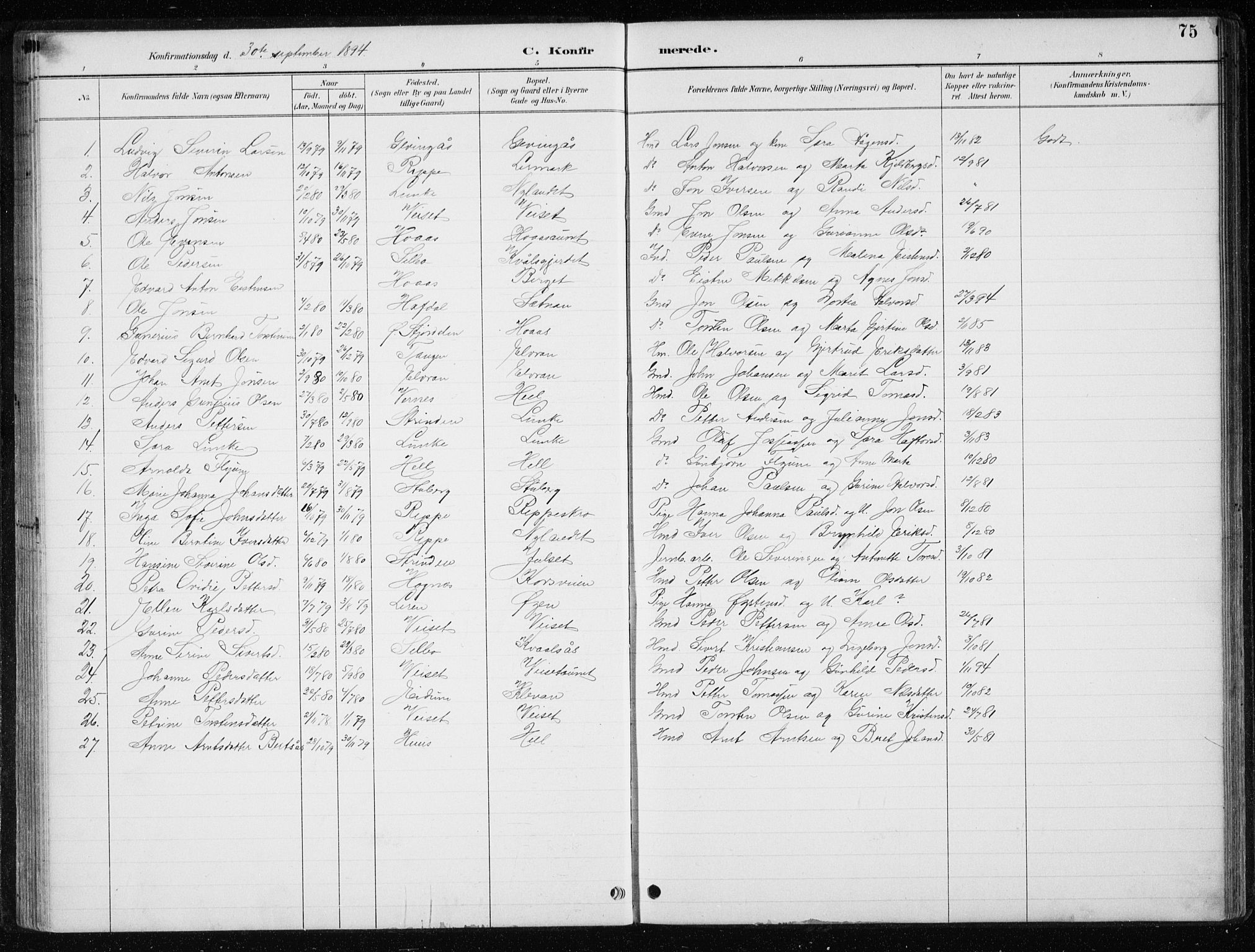 Ministerialprotokoller, klokkerbøker og fødselsregistre - Nord-Trøndelag, AV/SAT-A-1458/710/L0096: Parish register (copy) no. 710C01, 1892-1925, p. 75