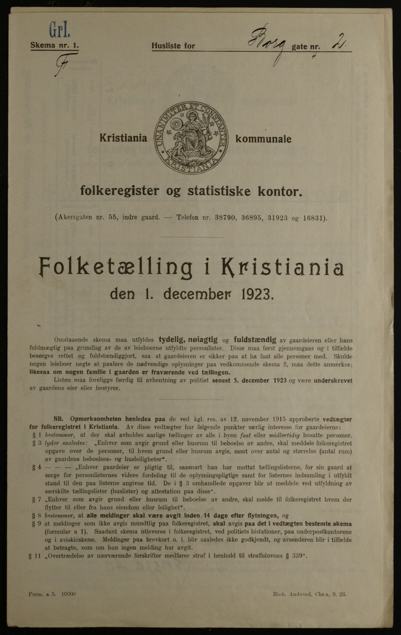 OBA, Municipal Census 1923 for Kristiania, 1923, p. 8783