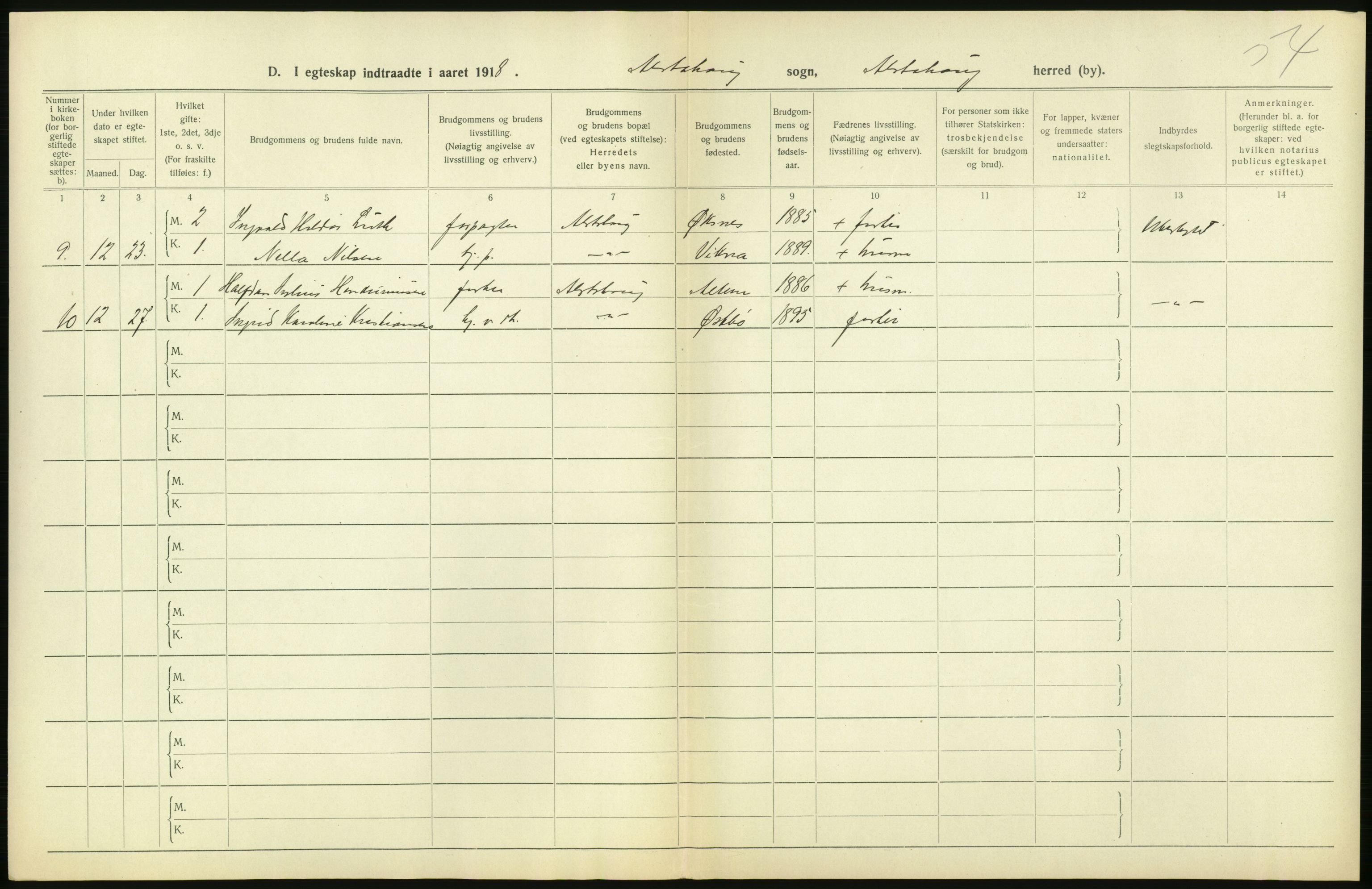 Statistisk sentralbyrå, Sosiodemografiske emner, Befolkning, RA/S-2228/D/Df/Dfb/Dfbh/L0054: Nordland fylke: Gifte, dødfødte. Bygder og byer., 1918, p. 50