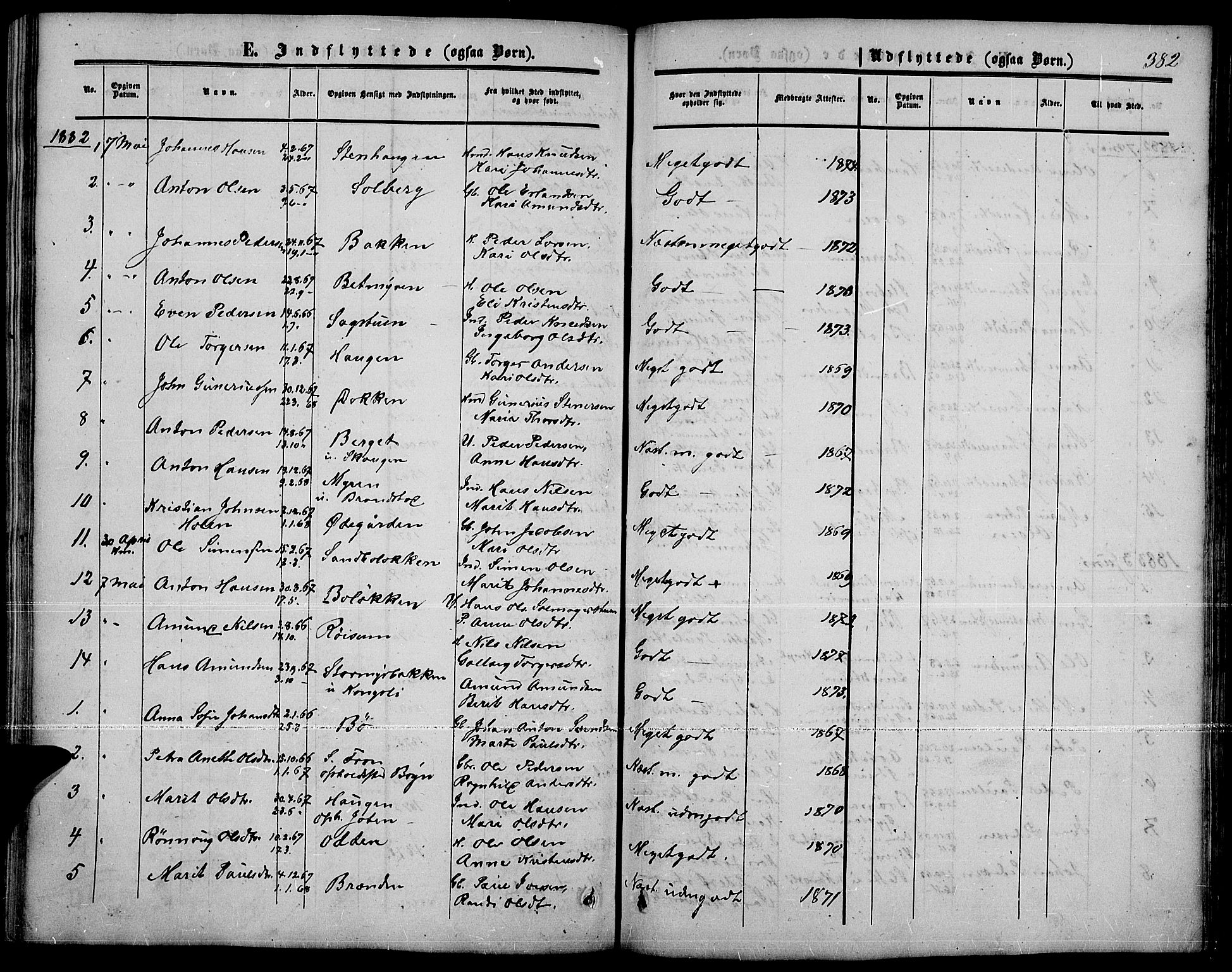 Nord-Fron prestekontor, SAH/PREST-080/H/Ha/Hab/L0001: Parish register (copy) no. 1, 1851-1883, p. 382