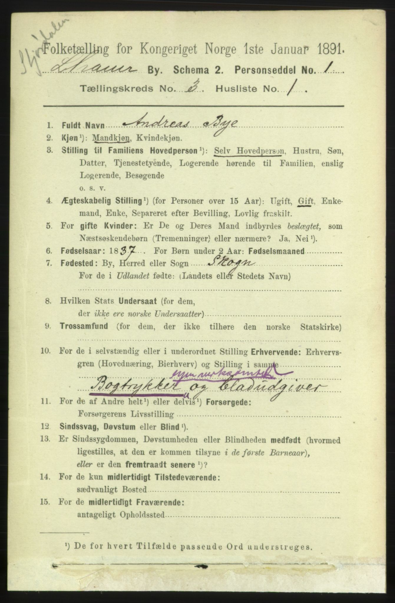 RA, 1891 census for 0501 Lillehammer, 1891, p. 1997