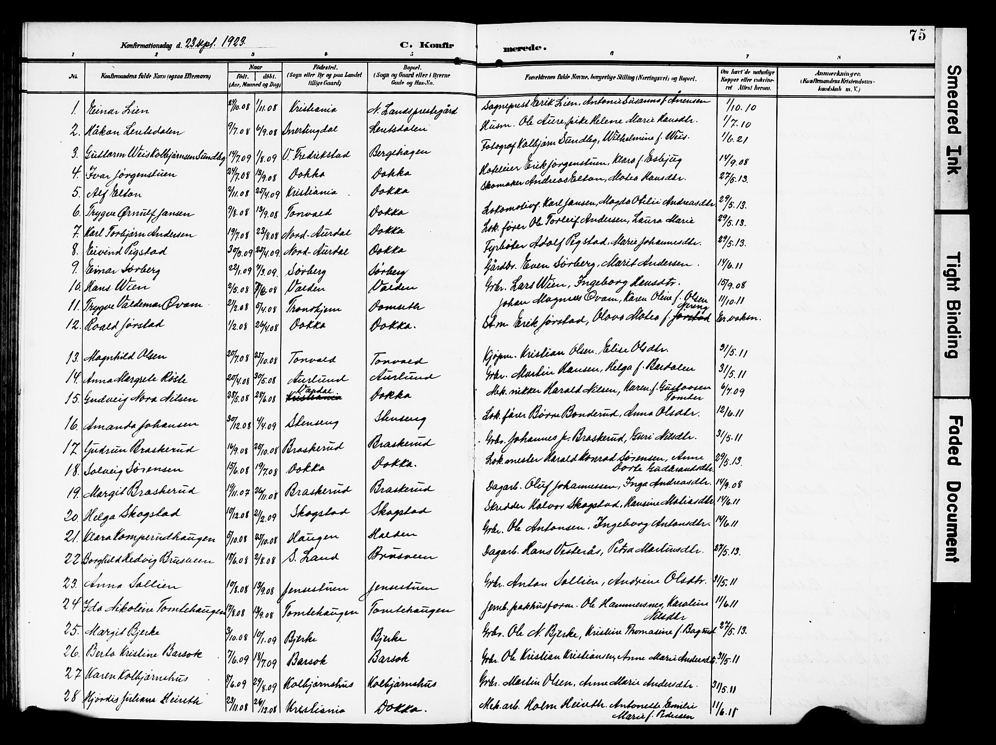 Nordre Land prestekontor, AV/SAH-PREST-124/H/Ha/Hab/L0001: Parish register (copy) no. 1, 1908-1931, p. 75