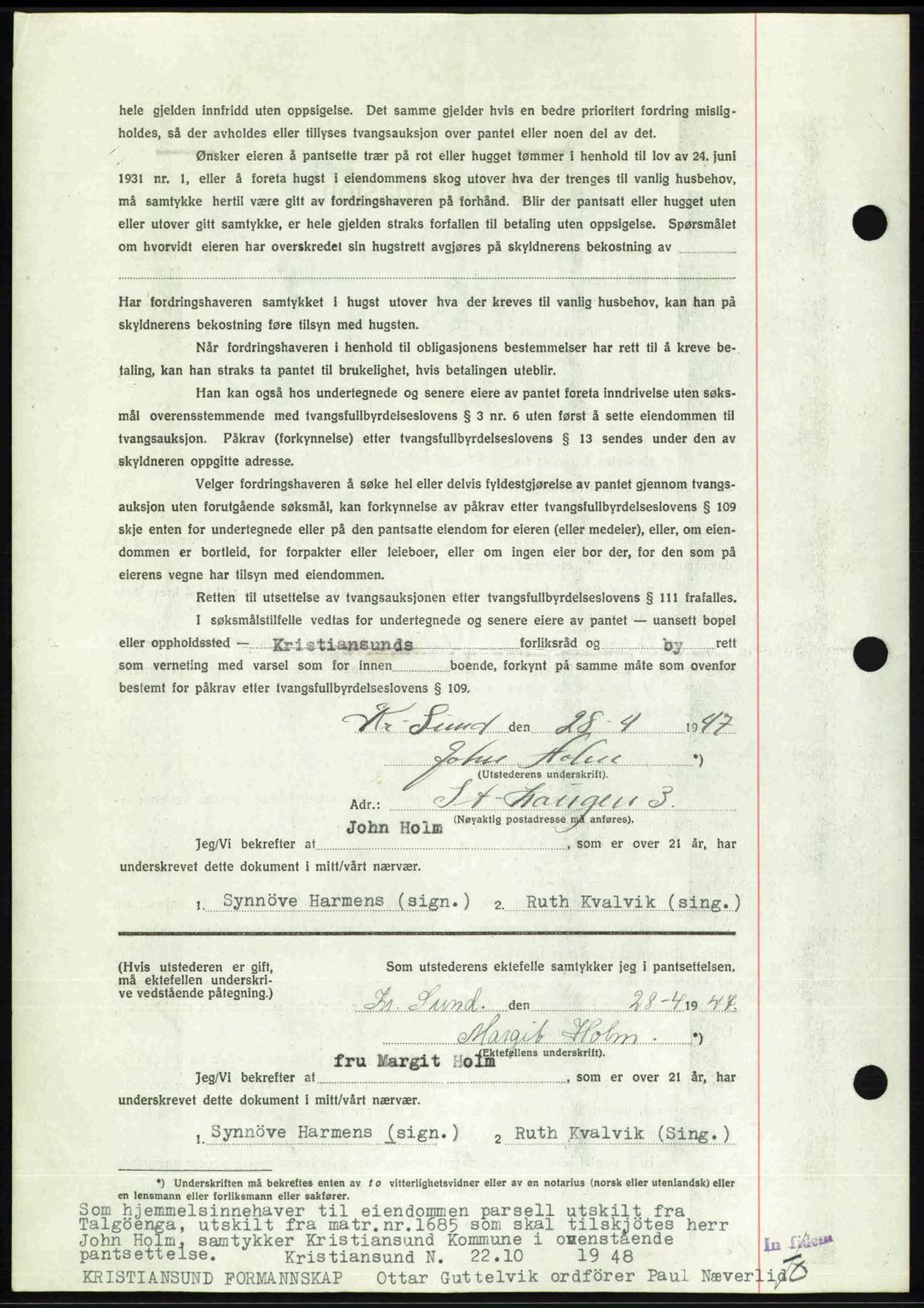 Kristiansund byfogd, AV/SAT-A-4587/A/27: Mortgage book no. 44, 1947-1948, Diary no: : 1495/1948