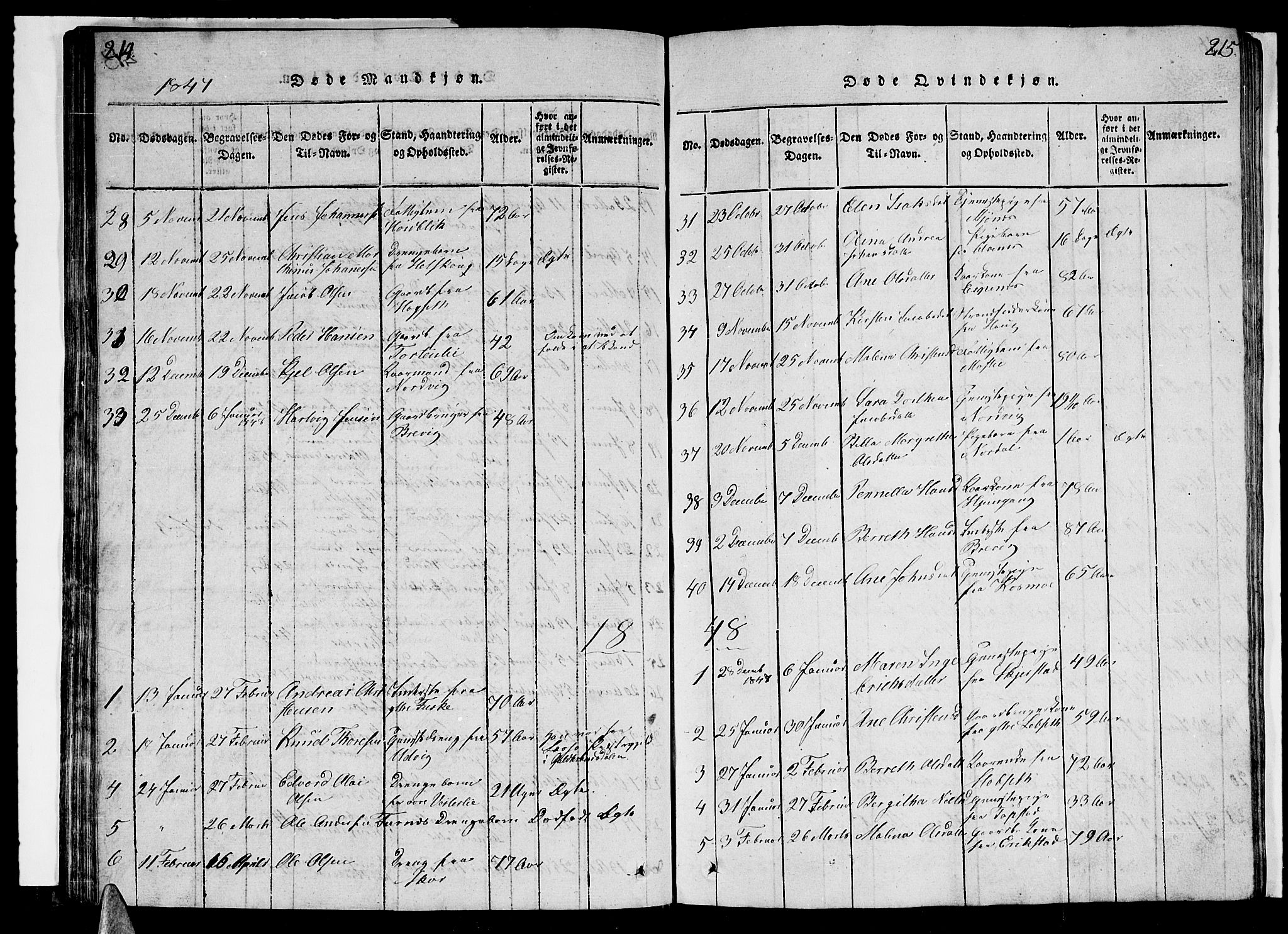 Ministerialprotokoller, klokkerbøker og fødselsregistre - Nordland, SAT/A-1459/852/L0752: Parish register (copy) no. 852C03, 1840-1855, p. 214-215