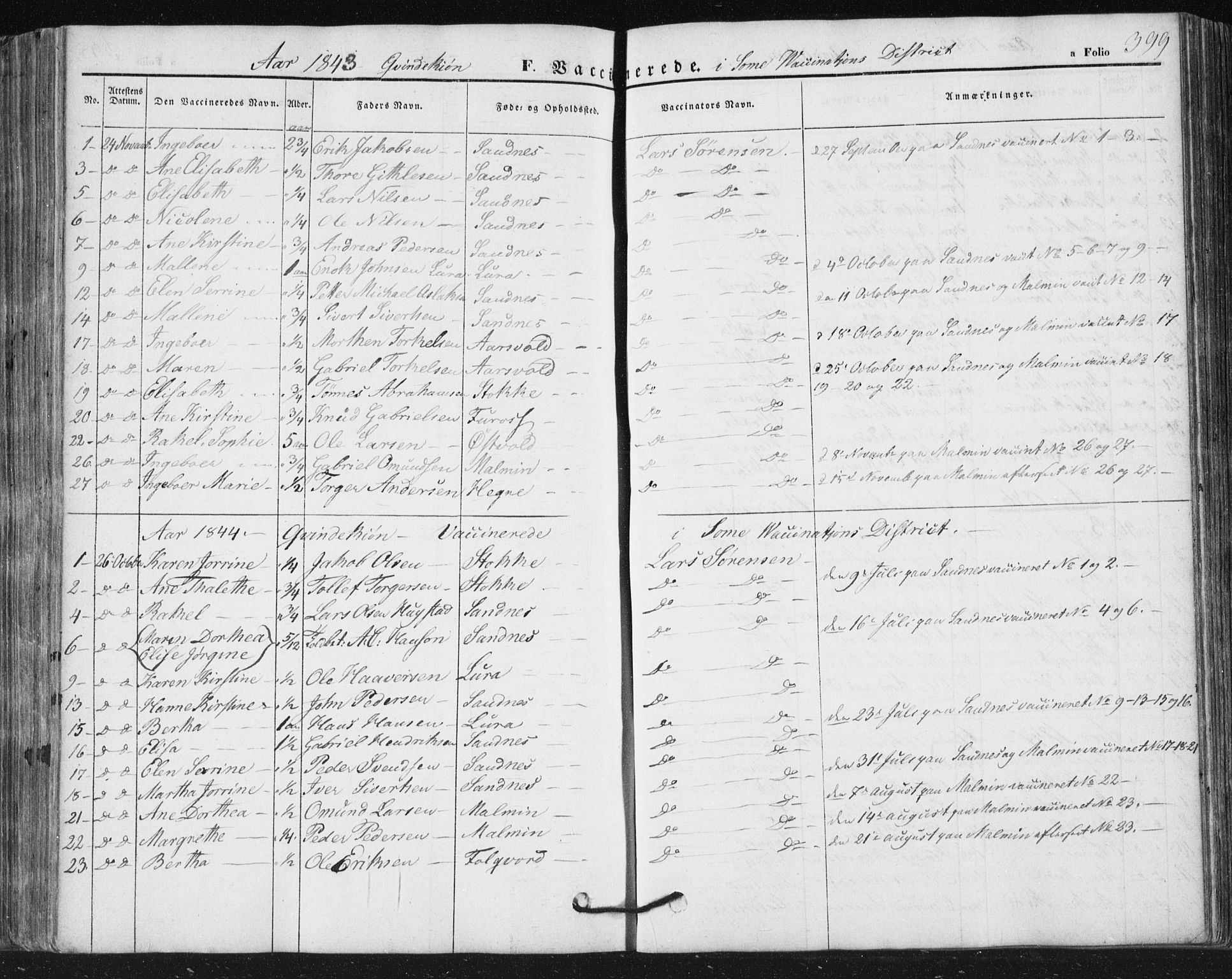 Høyland sokneprestkontor, SAST/A-101799/001/30BA/L0008: Parish register (official) no. A 8, 1841-1856, p. 399