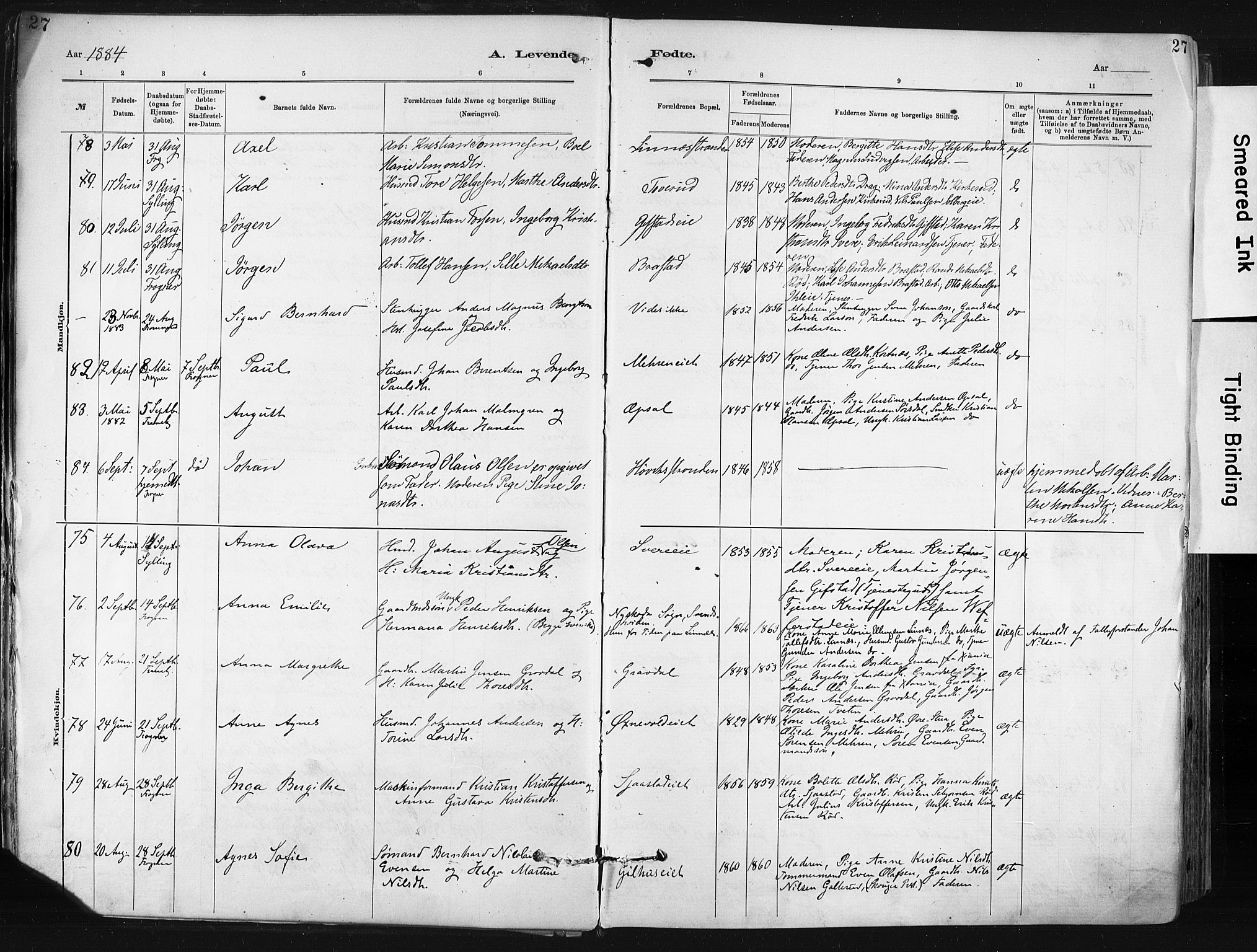 Lier kirkebøker, AV/SAKO-A-230/F/Fa/L0015: Parish register (official) no. I 15, 1883-1894, p. 27