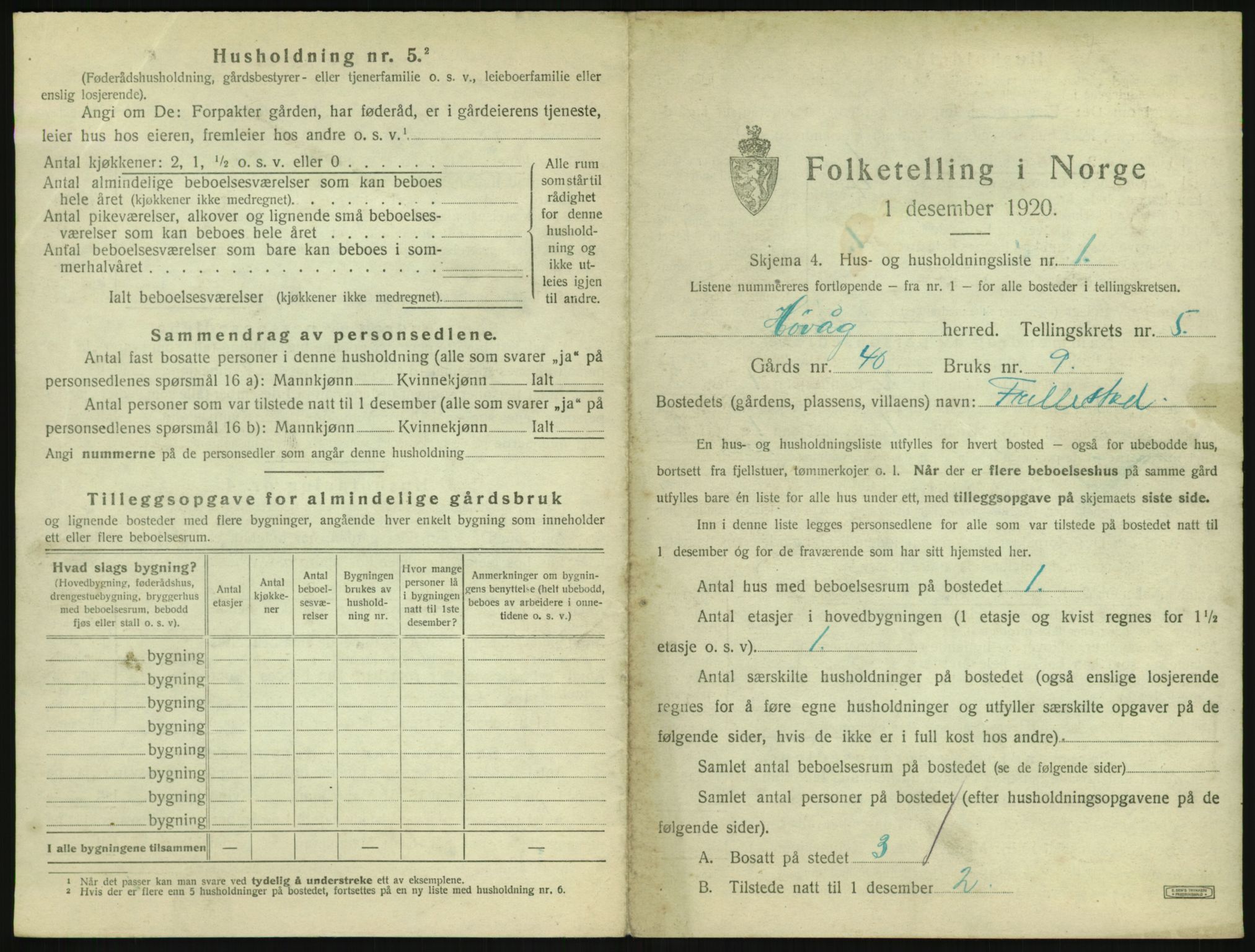 SAK, 1920 census for Høvåg, 1920, p. 392