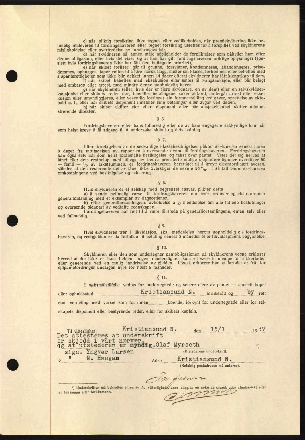 Kristiansund byfogd, AV/SAT-A-4587/A/27: Mortgage book no. 29, 1936-1937, Diary no: : 97/1937
