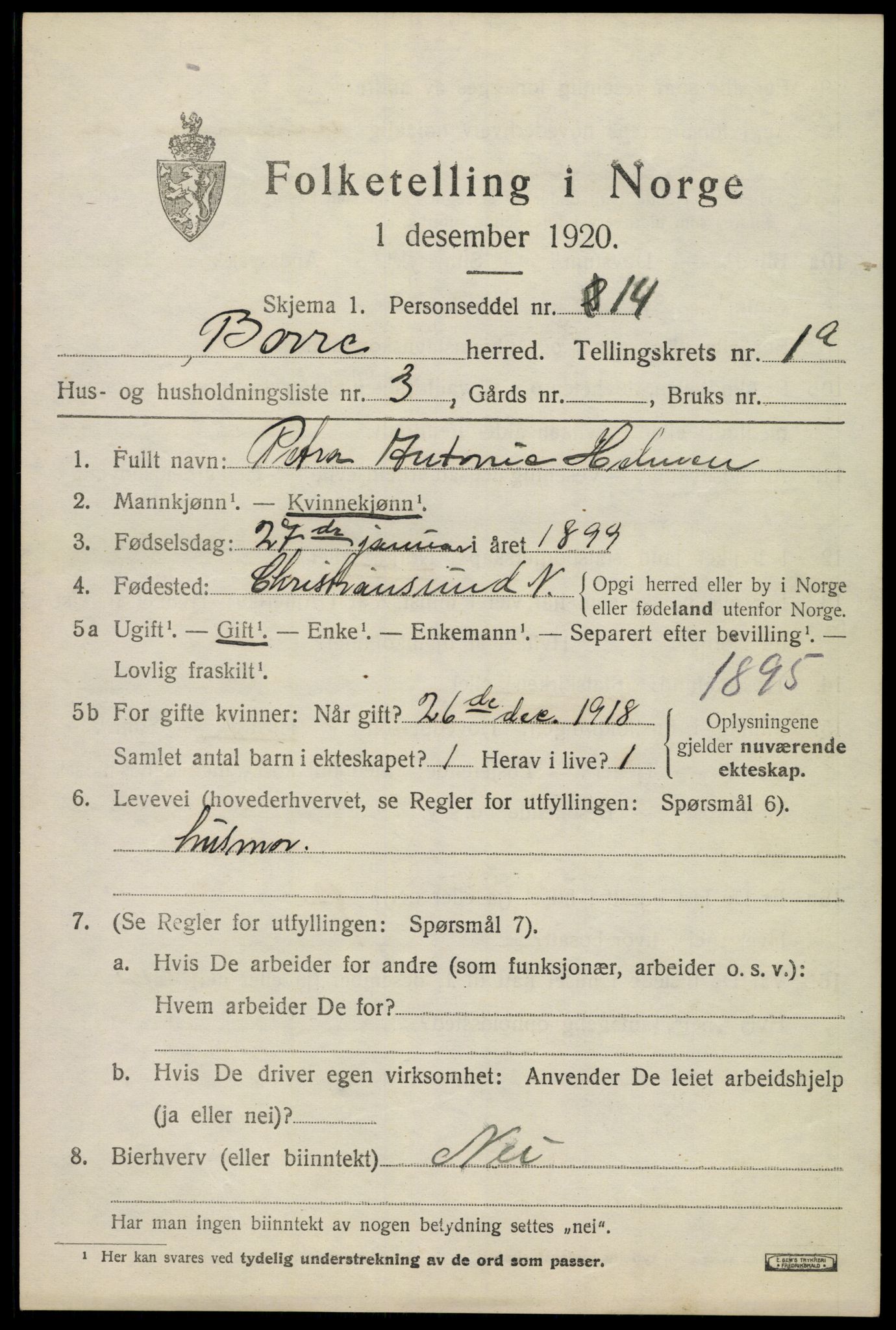SAKO, 1920 census for Borre, 1920, p. 1434