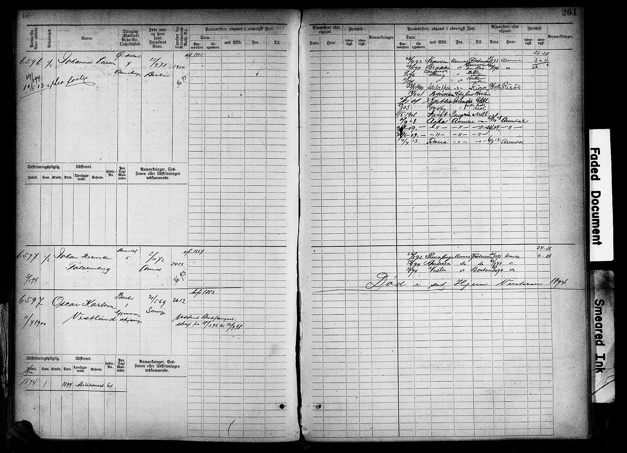 Arendal mønstringskrets, AV/SAK-2031-0012/F/Fb/L0018: Hovedrulle A nr 6077-6849, S-16, 1892-1894, p. 261