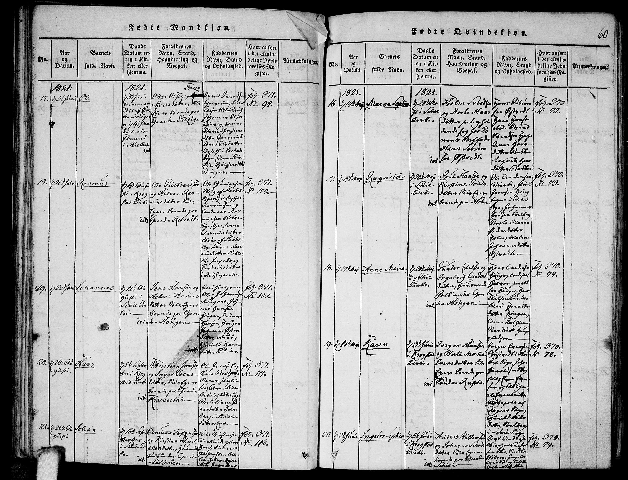 Kråkstad prestekontor Kirkebøker, AV/SAO-A-10125a/F/Fa/L0003: Parish register (official) no. I 3, 1813-1824, p. 60