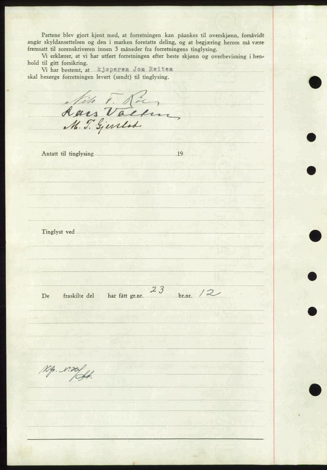 Nordmøre sorenskriveri, AV/SAT-A-4132/1/2/2Ca: Mortgage book no. A103, 1946-1947, Diary no: : 29/1947