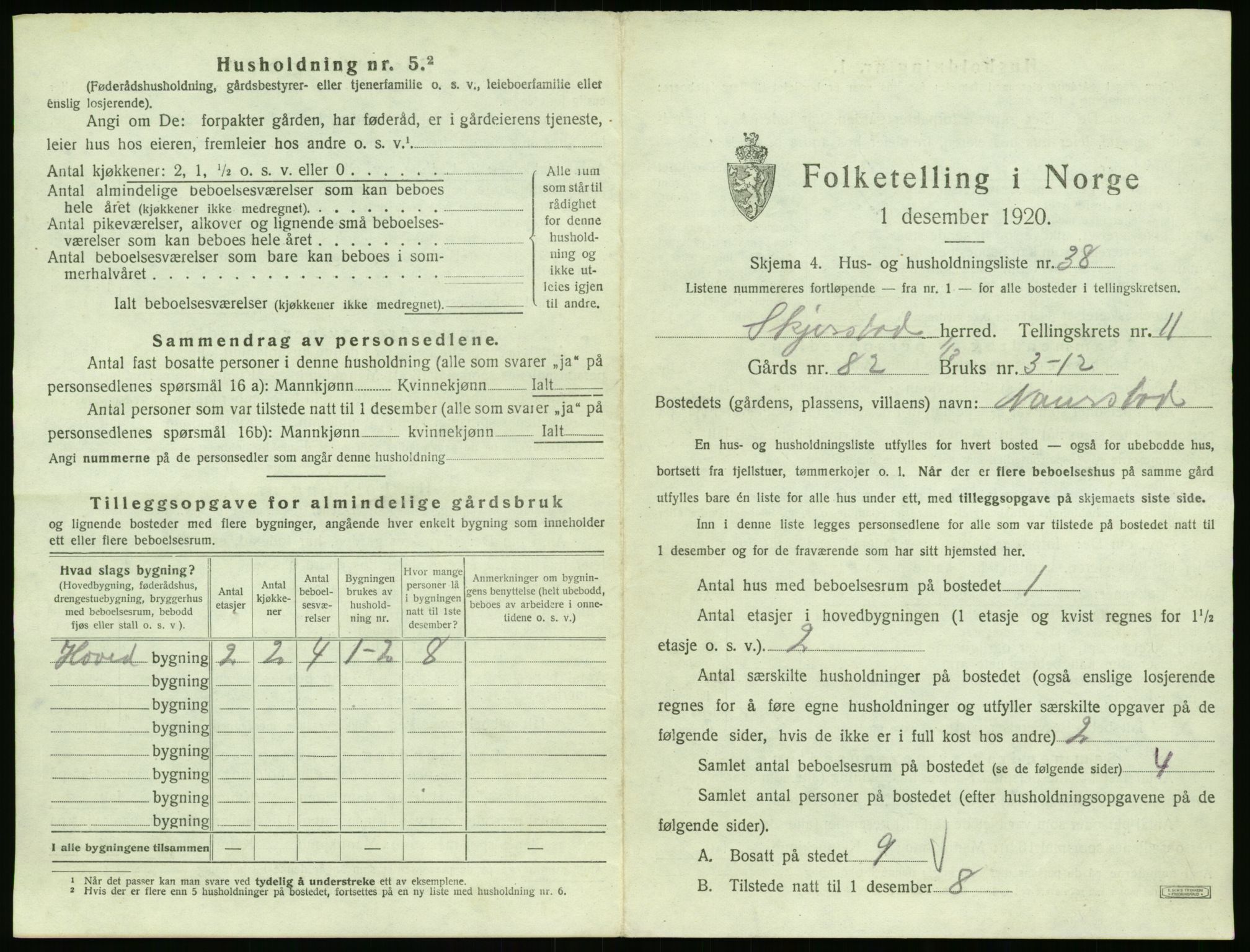 SAT, 1920 census for Skjerstad, 1920, p. 627