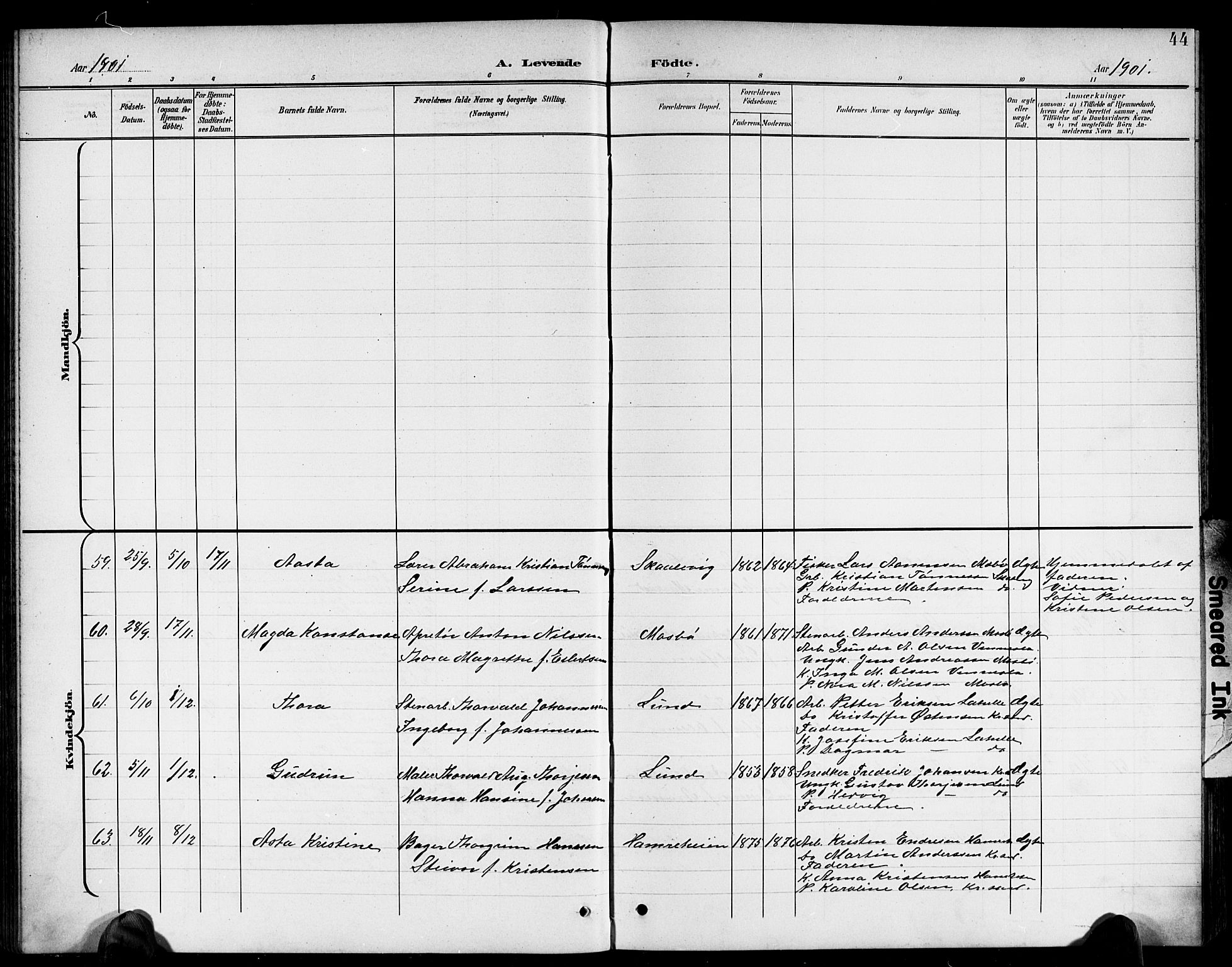 Oddernes sokneprestkontor, AV/SAK-1111-0033/F/Fb/Fba/L0009: Parish register (copy) no. B 9, 1899-1923, p. 44