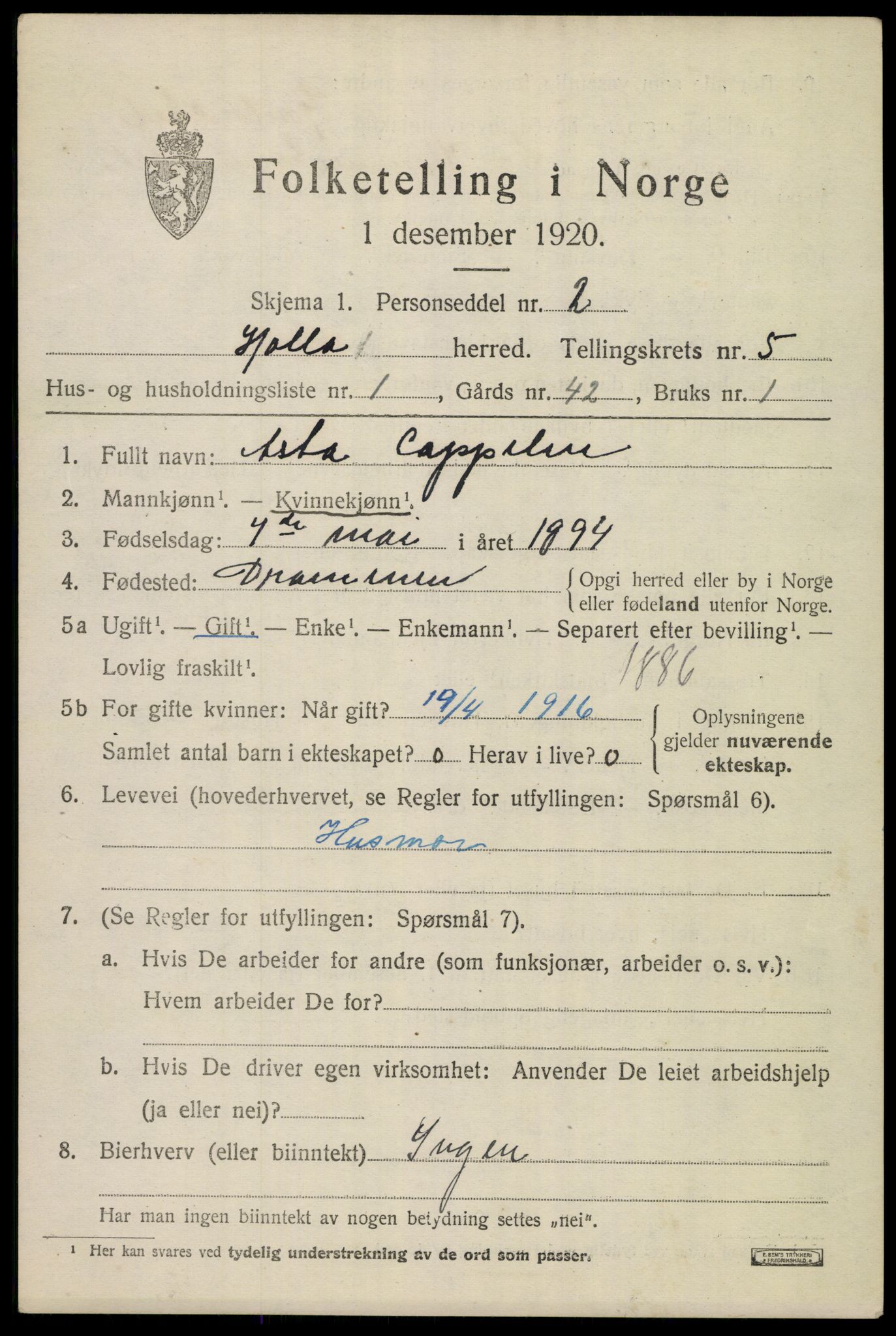 SAKO, 1920 census for Holla, 1920, p. 4071